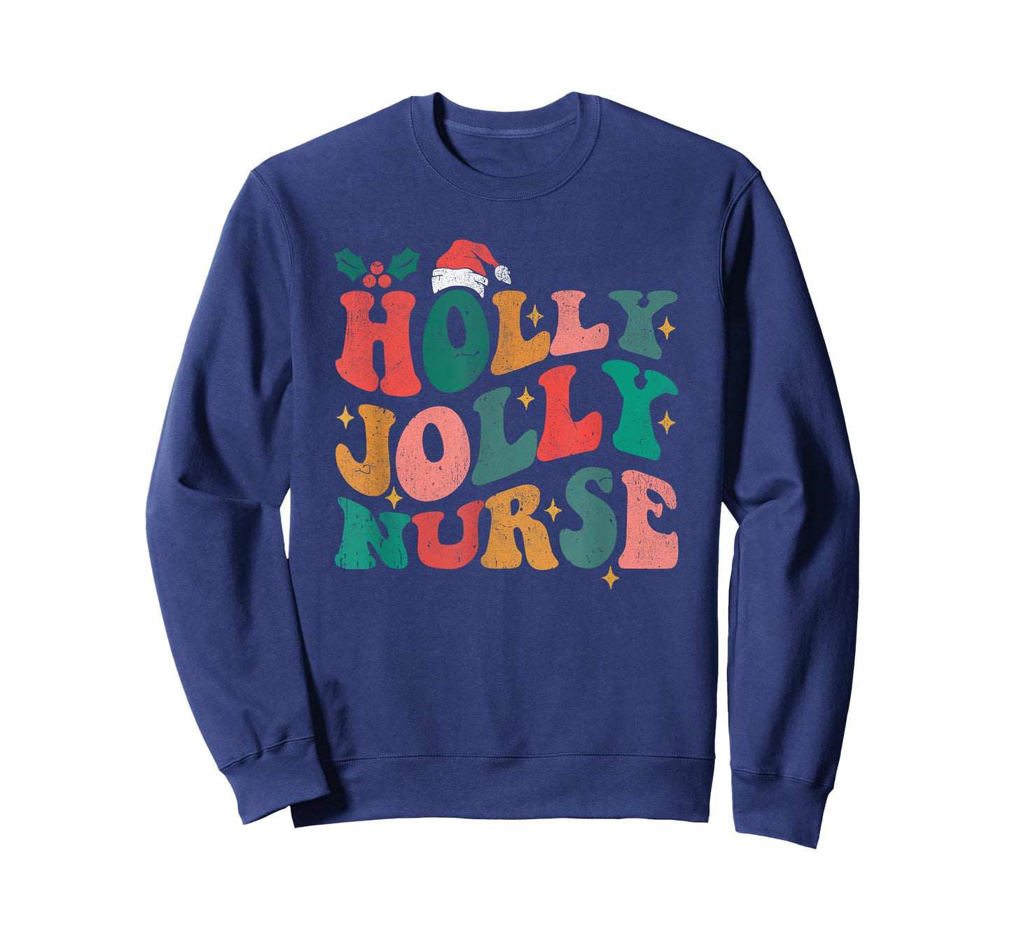 Holly N Jolly Nurse Santa Hat Groovy Christmas 2023 T-Shirt
