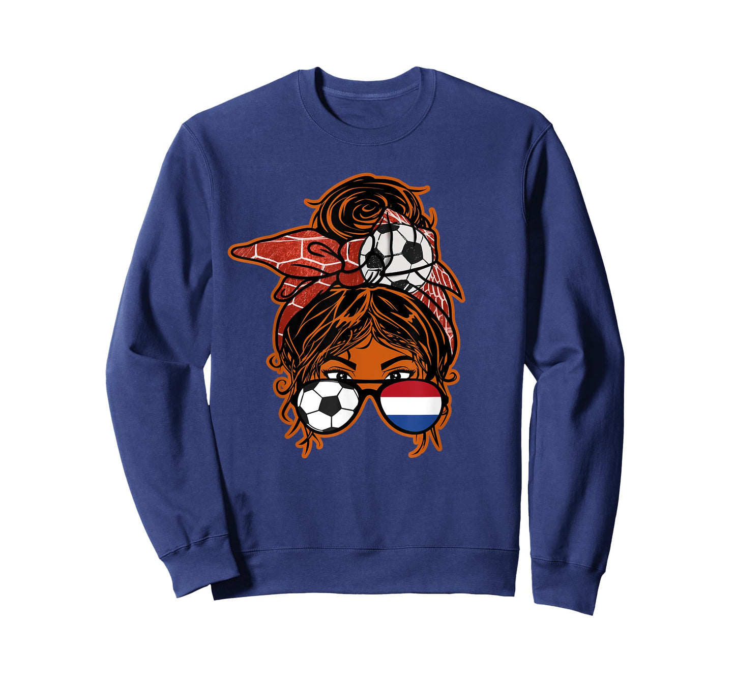 Messy Bun Hair Brown Skin Soccer Girl Netherlands Jersey T-Shirt