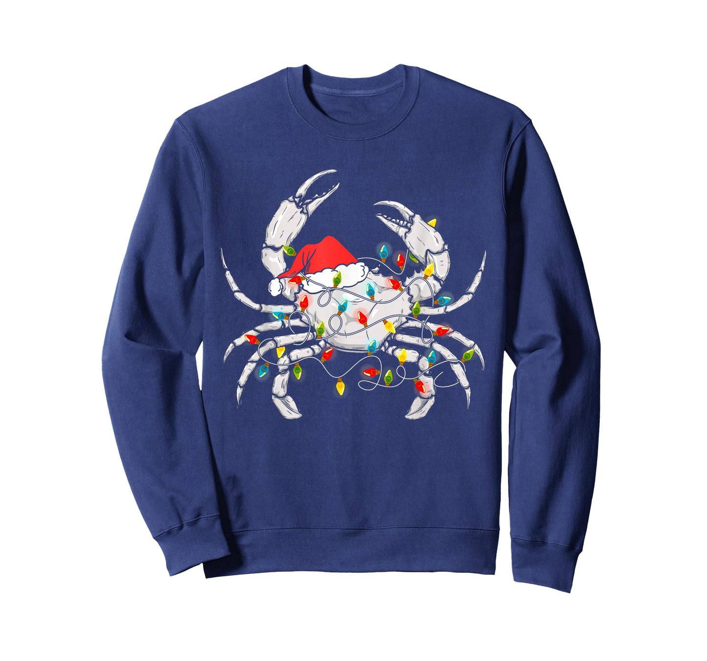 Crab Santa Hat Xmas Lights Sea Animal Lover Ugly Christmas T-Shirt