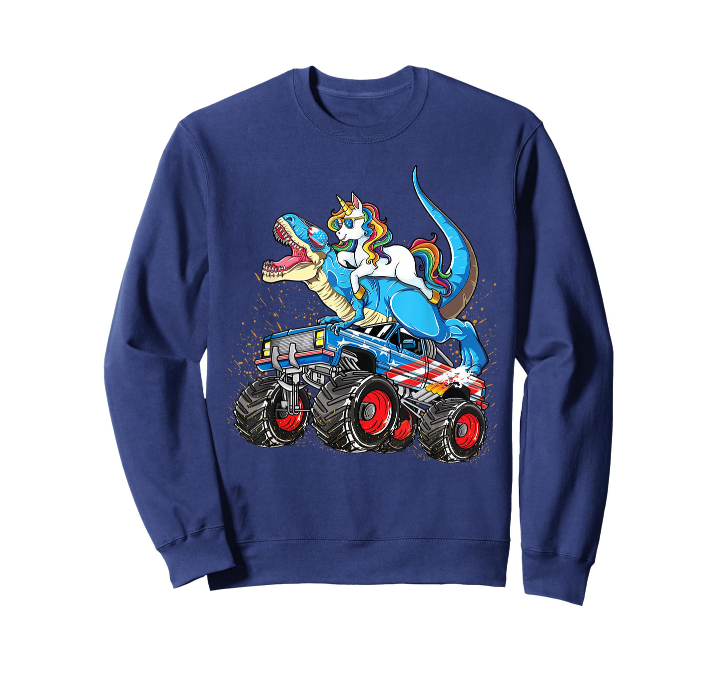 Unicorn Riding T rex Monster Truck Boys Girls Unicorn T-Shirt