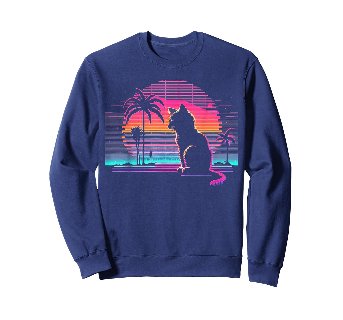 Cat Vaporwave Retrowave Aesthetic Synthwave 80s Palm Tree T-Shirt