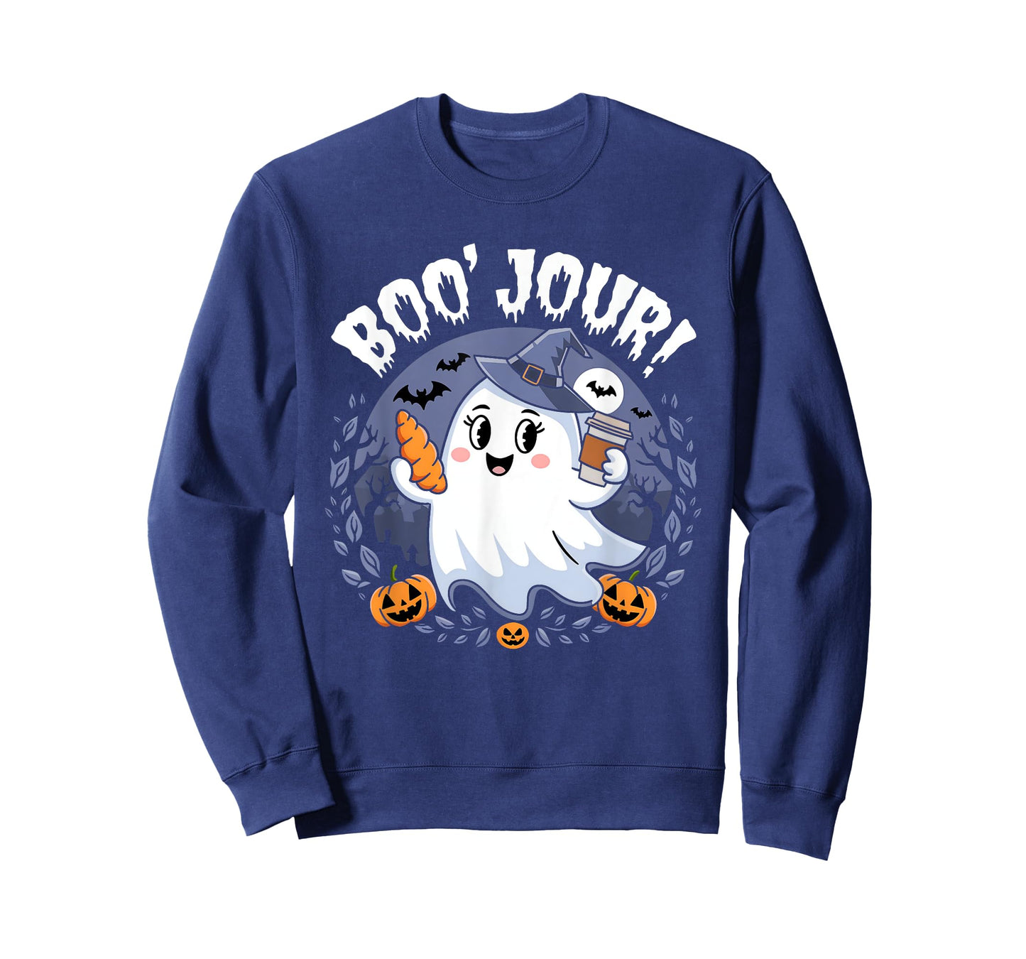 Boo Jour Ghost Halloween French Teacher Cute Coffe Croissant T-Shirt