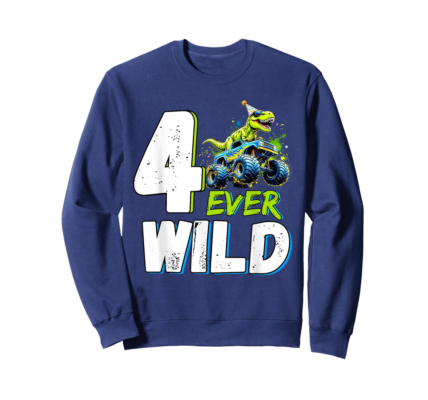 4th Birthday Monster Truck Dinosaur Party Boy Four Ever Wild T-Shirt