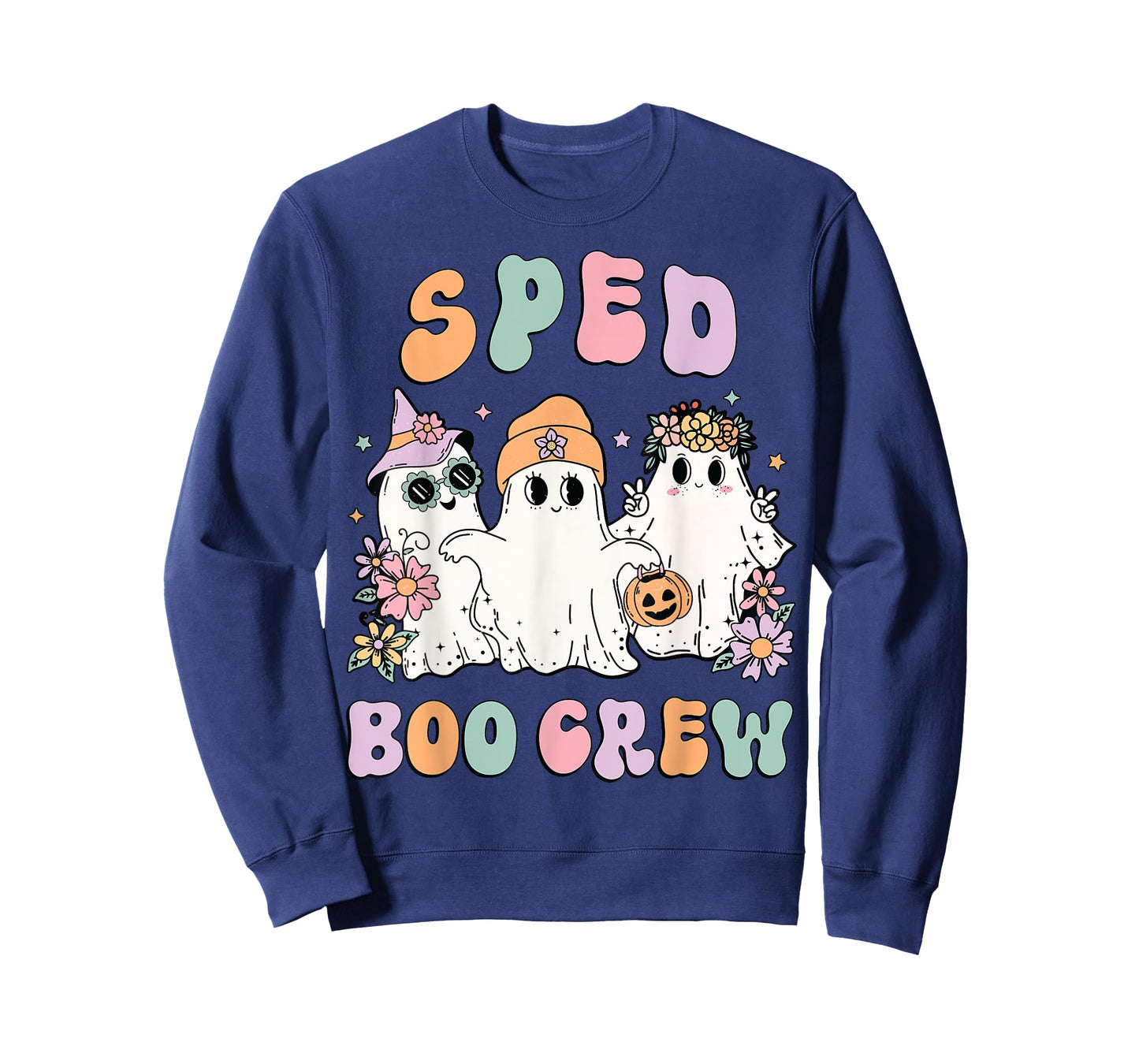 SPED Boo Crew Halloween Floral Ghost Special Ed SPED Teacher T-Shirt for Men Women Kids