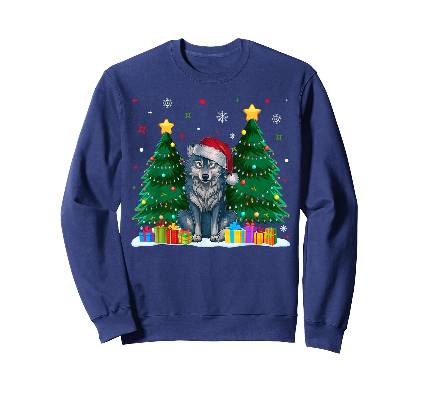 Funny Animal Lovers Wolf Santa Hat Ugly Christmas Sweater T-Shirt