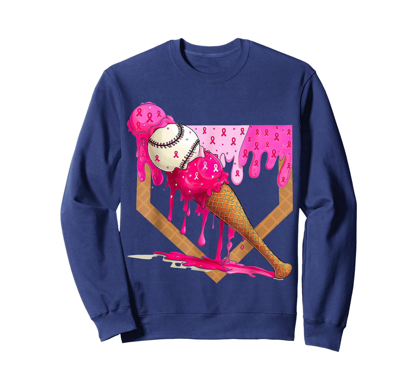 Baseball Drip Pink Ice Cream Drip Breast Cancer Awareness T-Shirt