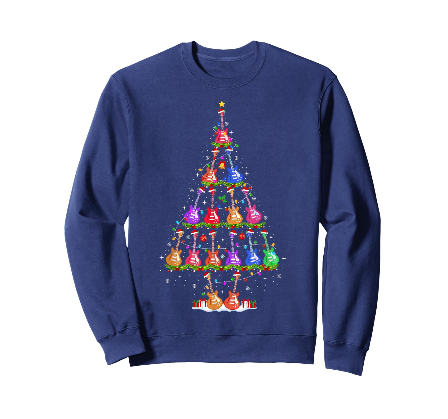 Guitar Christmas Tree Lights Funny Xmas Pajamas Guitar Lover T-Shirt