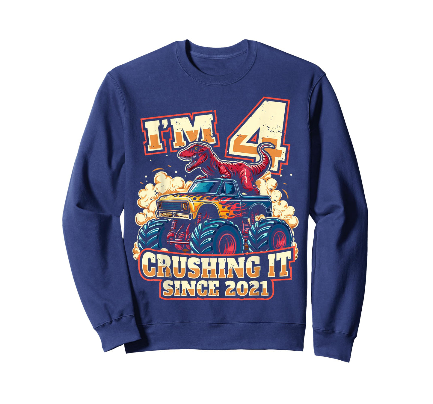 4 Year Old Boys 4th Birthday Dinosaur Monster Truck Party T-Shirt
