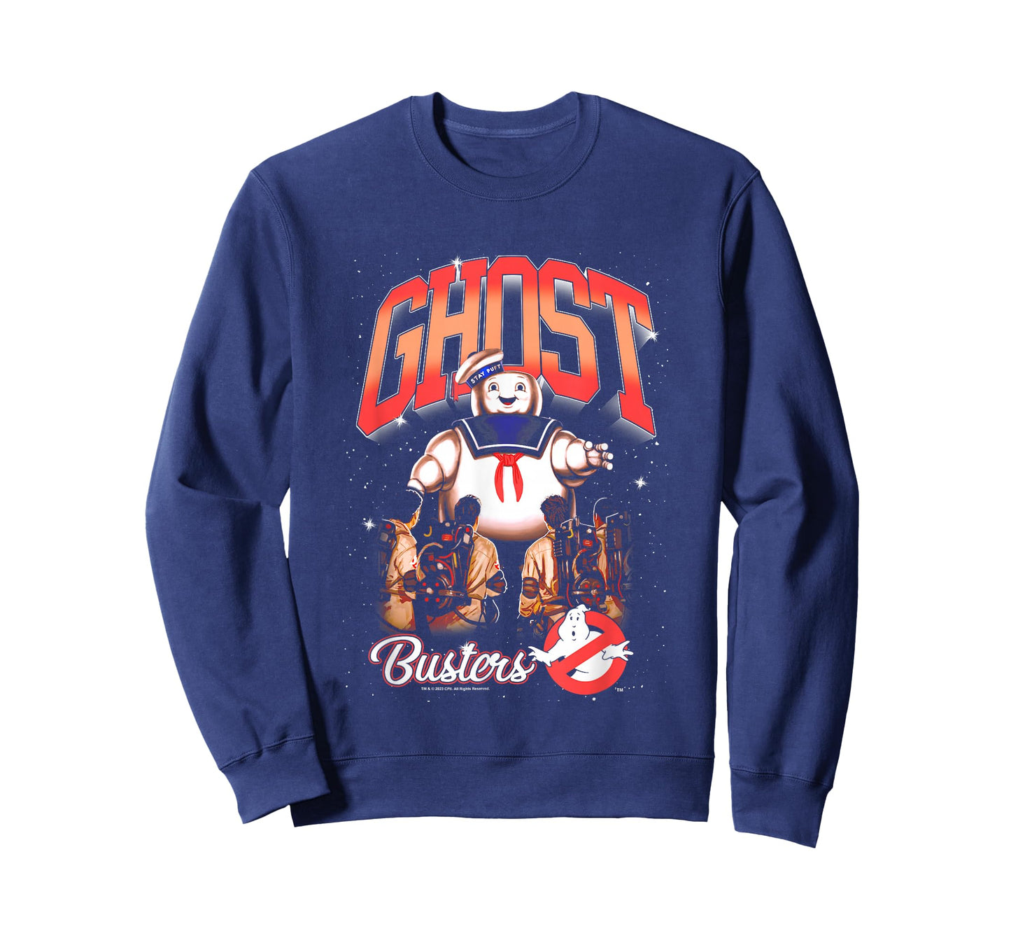 Ghostbusters Cute Stay Puft Loom Group Shot Retro Big Logo T-Shirt