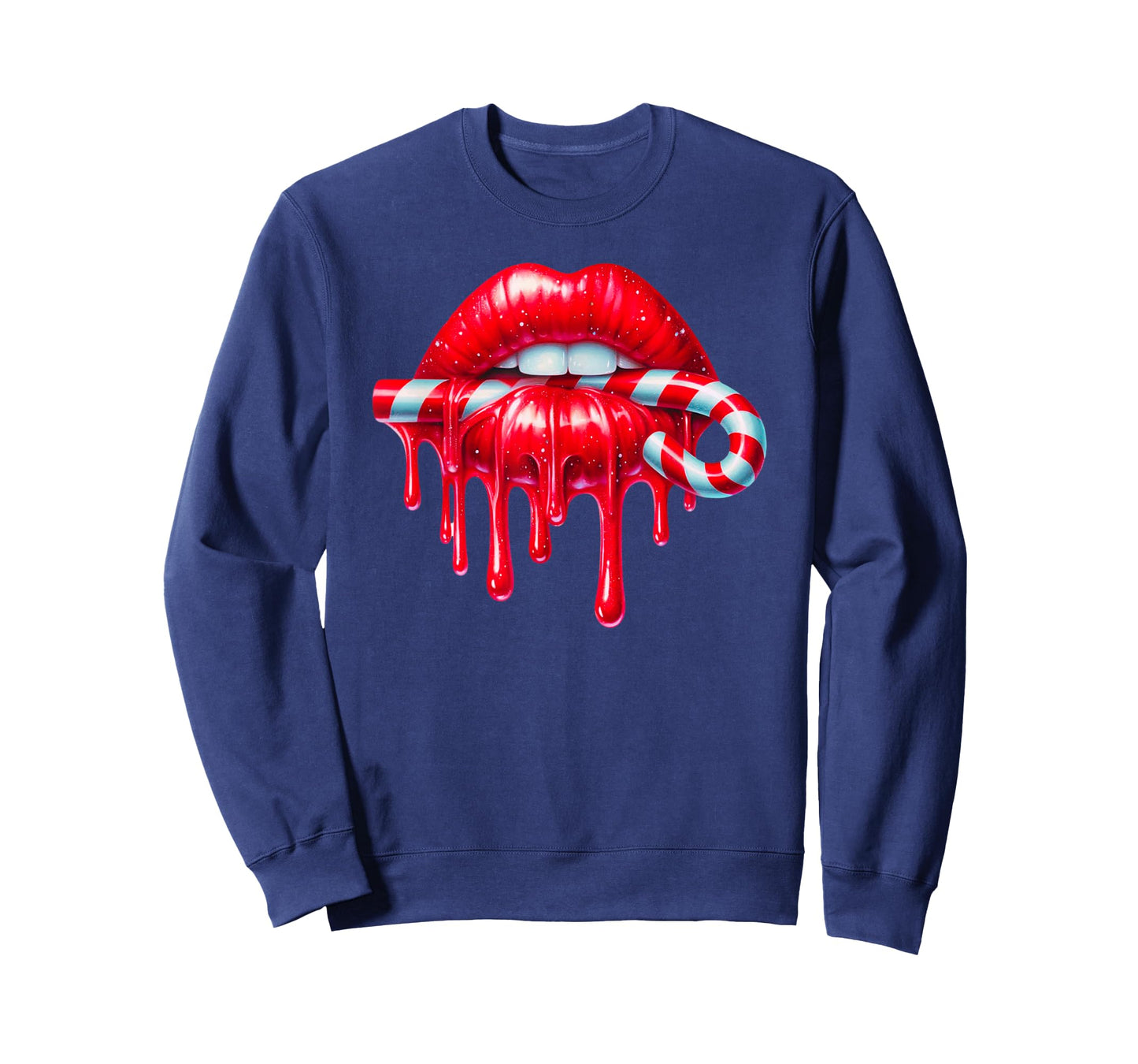 Sexy Lips Red Lipstick Kiss Dripping Candy Cane Christmas T-Shirt
