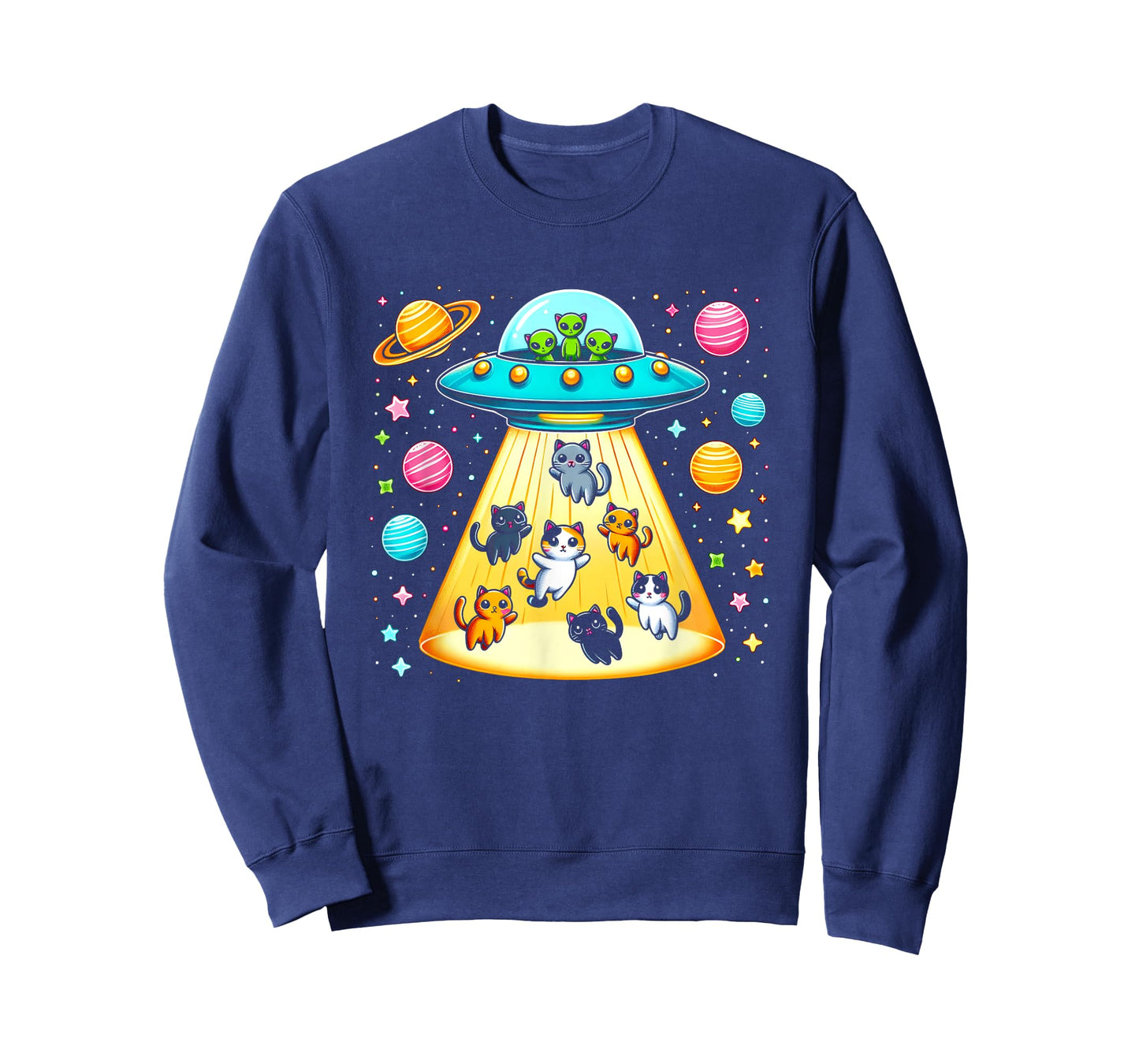 Alien Abduction Cats UFO Flying Saucer Space Sci-fi Planets T-Shirt