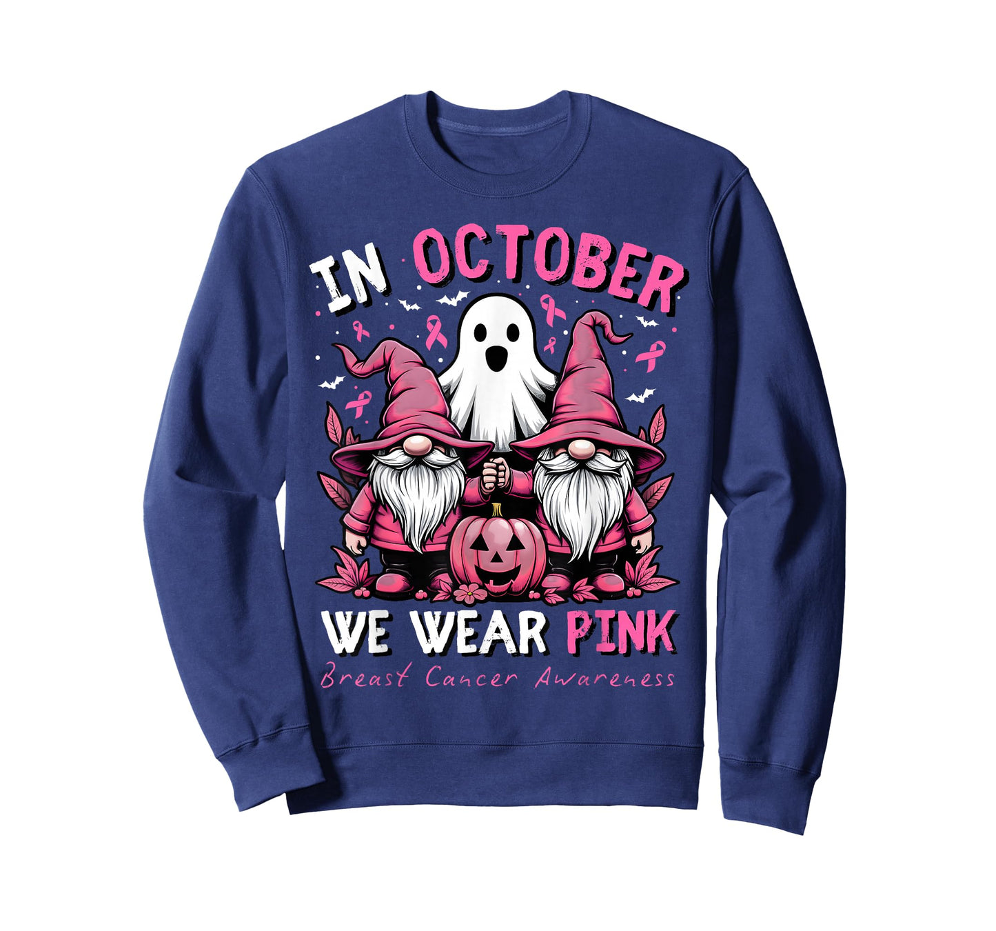 In October We Wear Pink Ghost Gnomes Breast Cancer Awareness T-Shirt