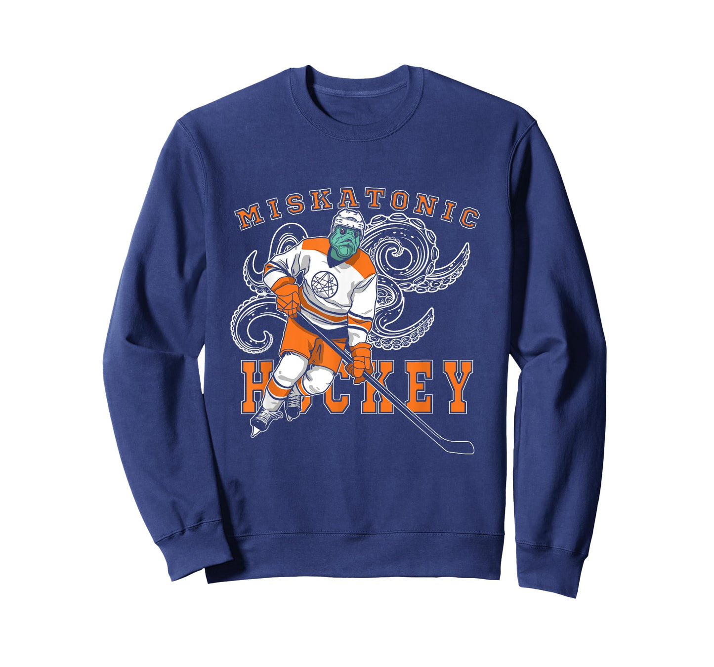 Miskatonic Hockey Sports Orange Horror Graphic On Dark T-Shirt