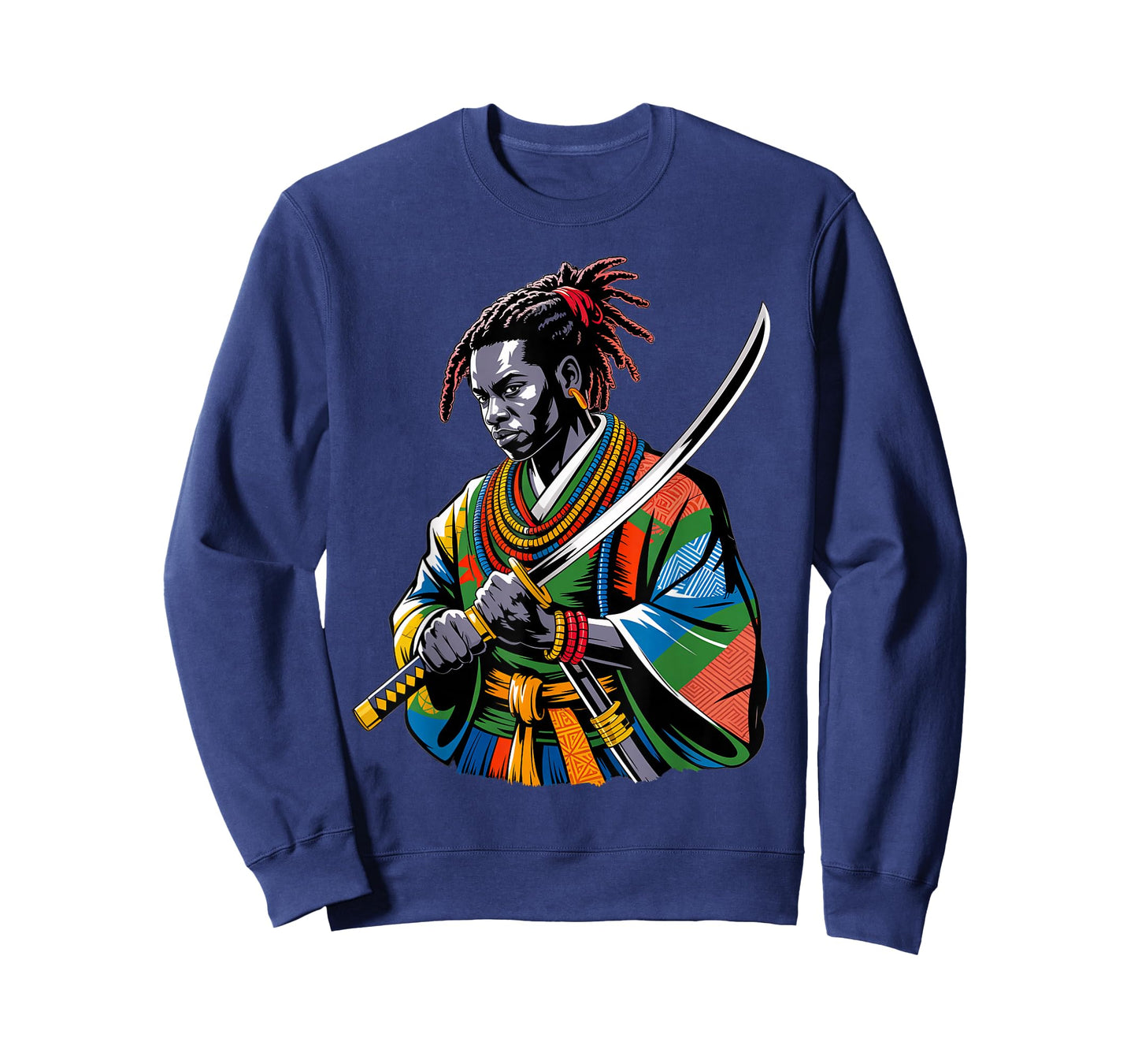 Afro American Samurai Anime Cartoon japanese bushido warrior T-Shirt