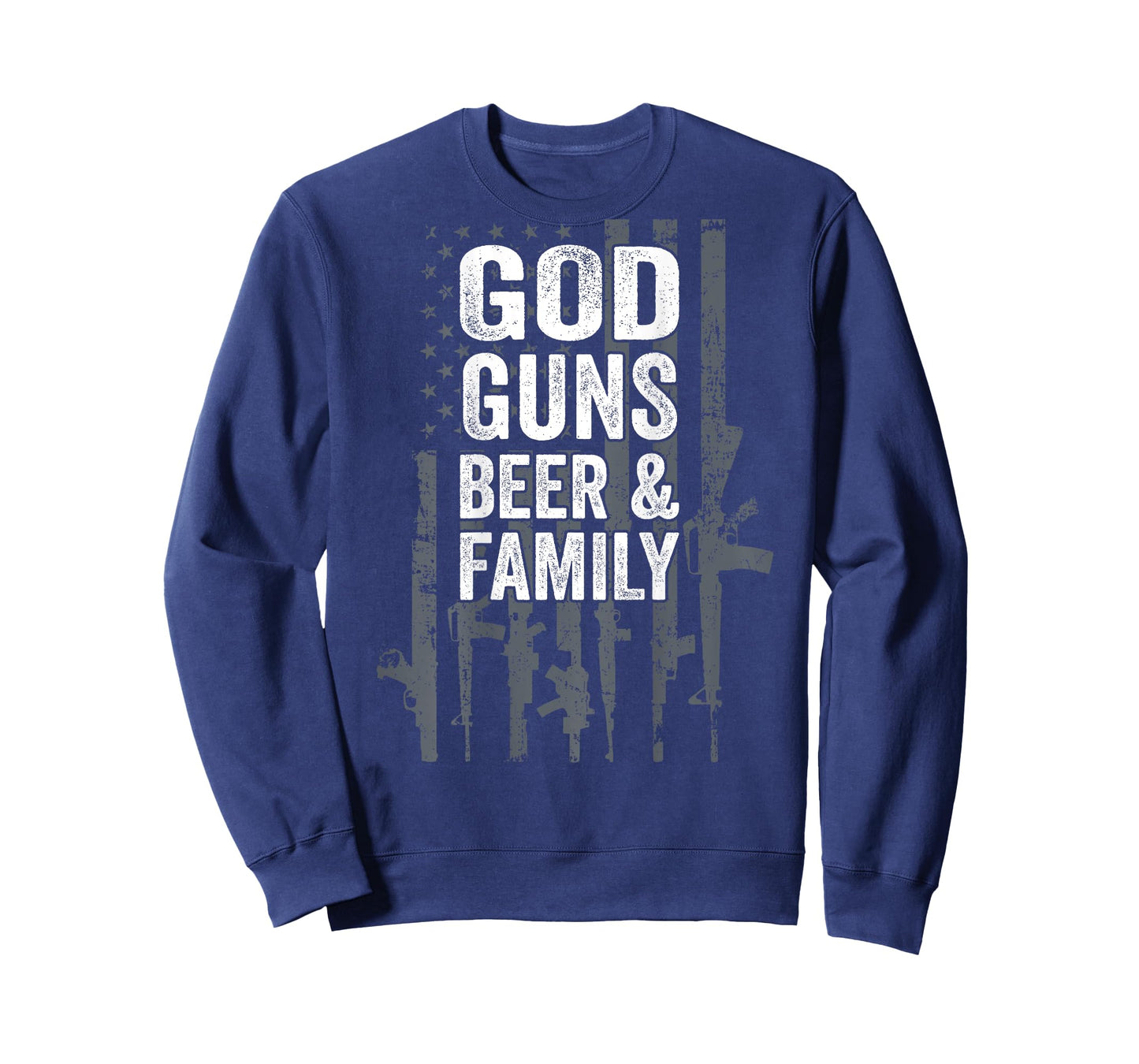 GOD GUNS BEER & FAMILY - USA Flag Drinking Gift - ON BACK T-Shirt