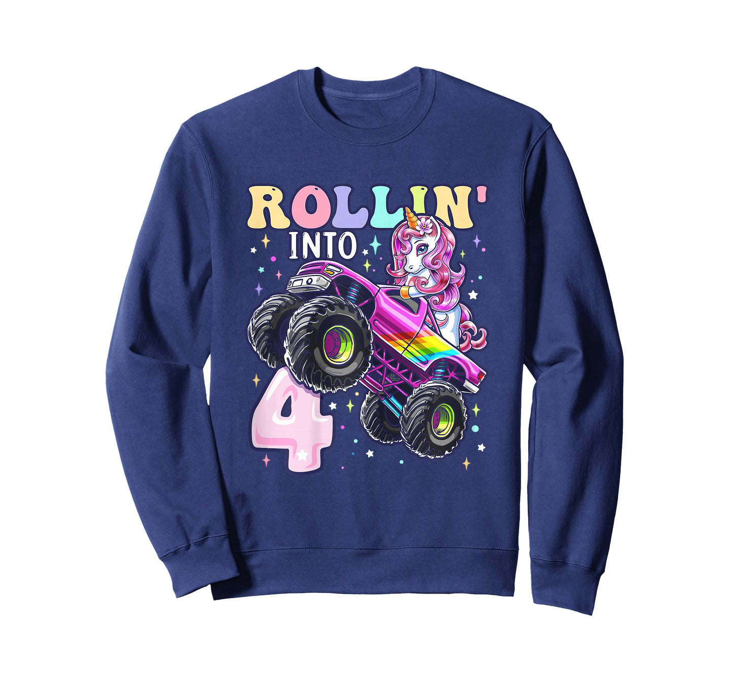 Unicorn Monster Truck 4th Birthday 4 Year Old Girls Party T-Shirt