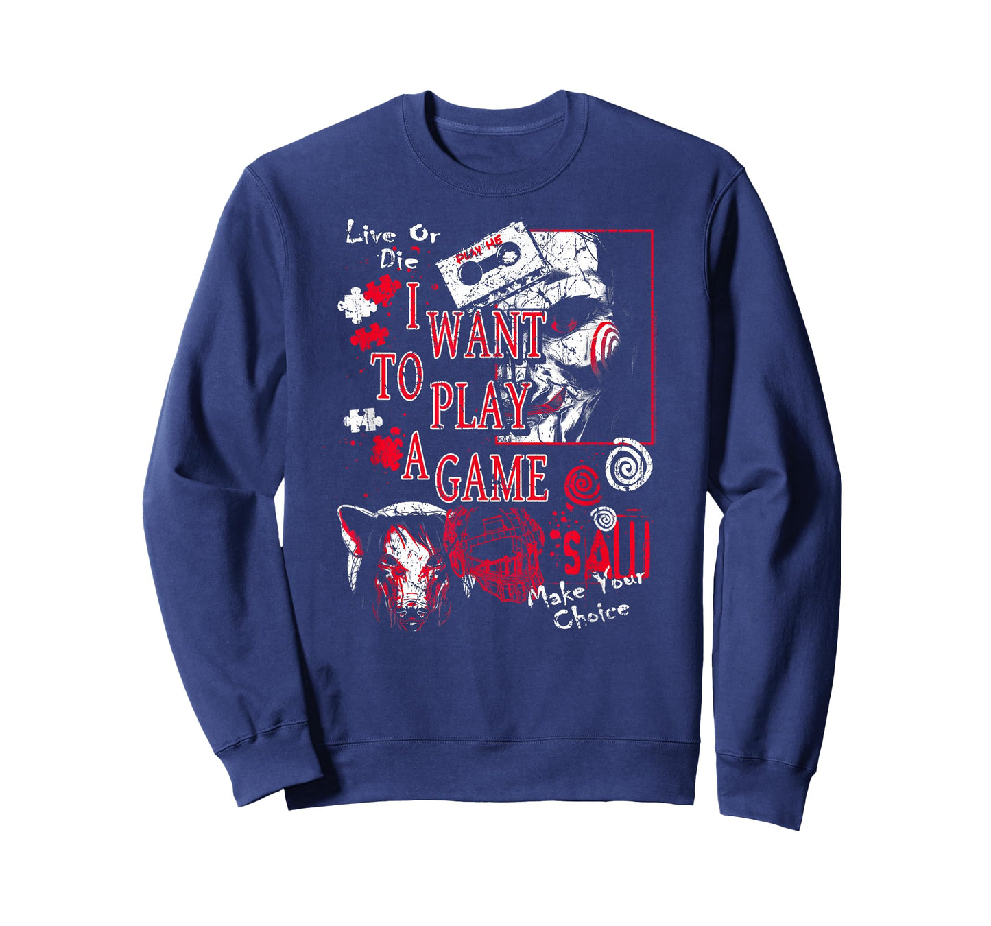 Saw I Want to Play a Game Poster Collage Horror Movie T-Shirt