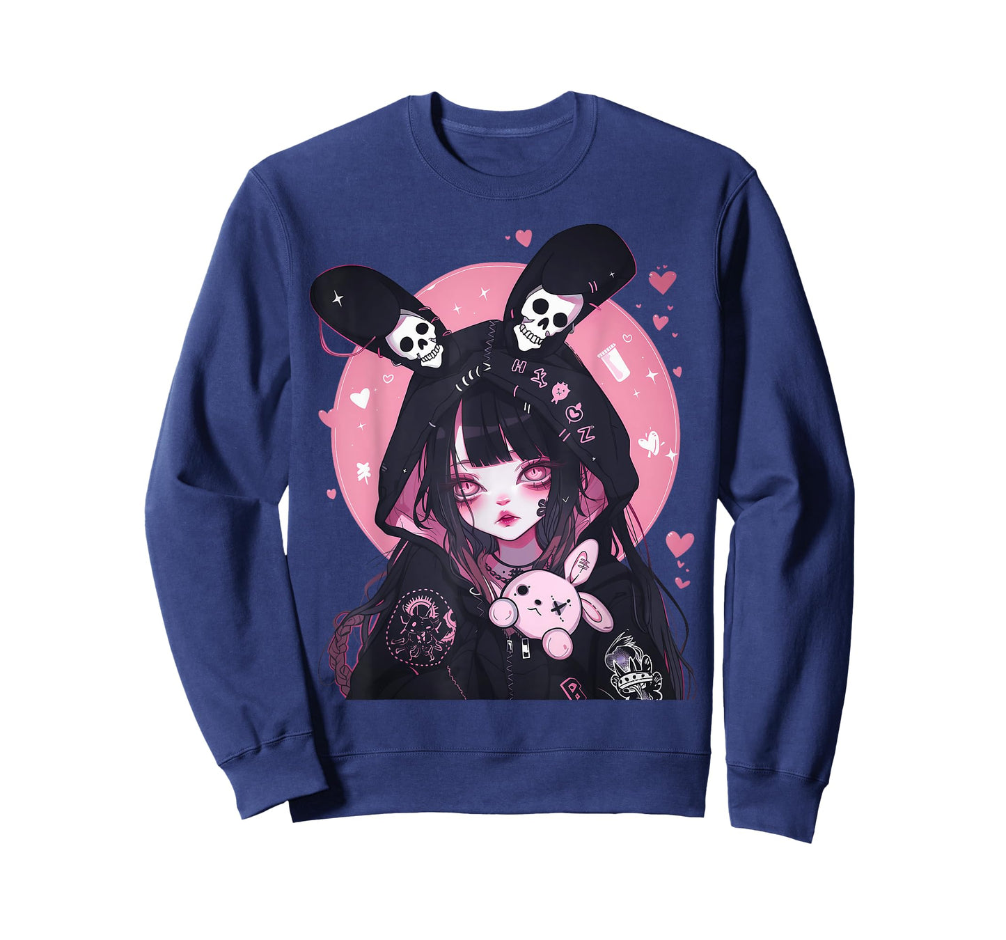 Yami Kawaii Girl in Goth Bunny Hoodie Pastel Emo Creepy T-Shirt