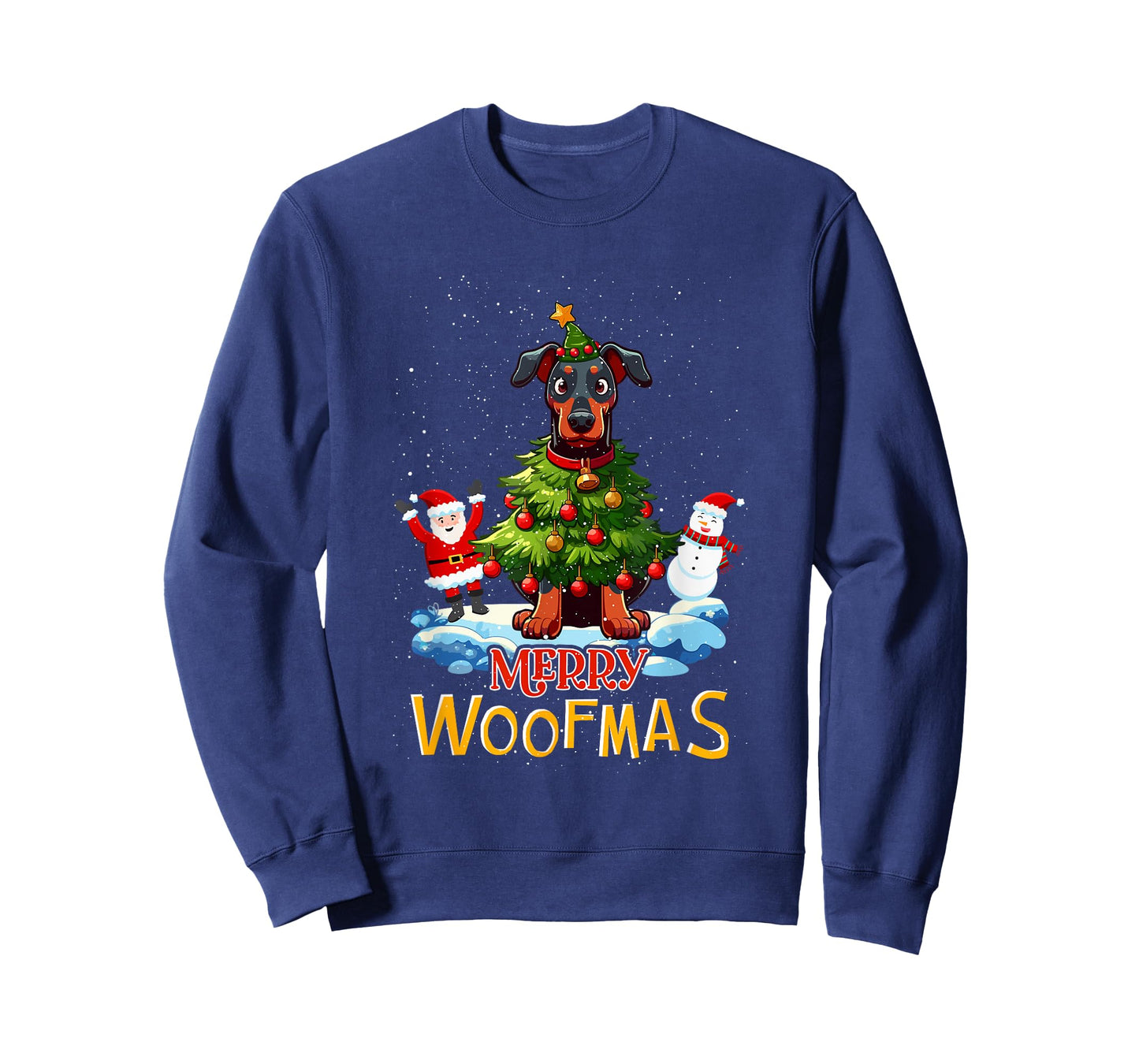 Doberman Merry Christmas Tree Lights Dog X-Mas Dogs T-Shirt