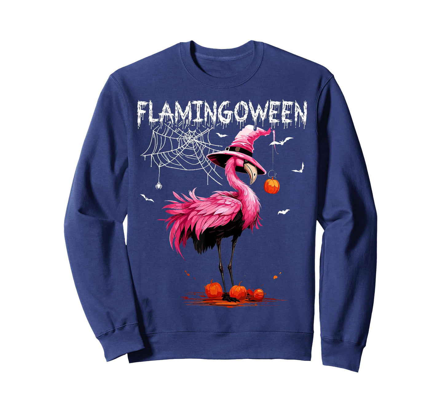 Flamingoween Pink Flamingo Witch Hat Pumpkin Halloween T-Shirt