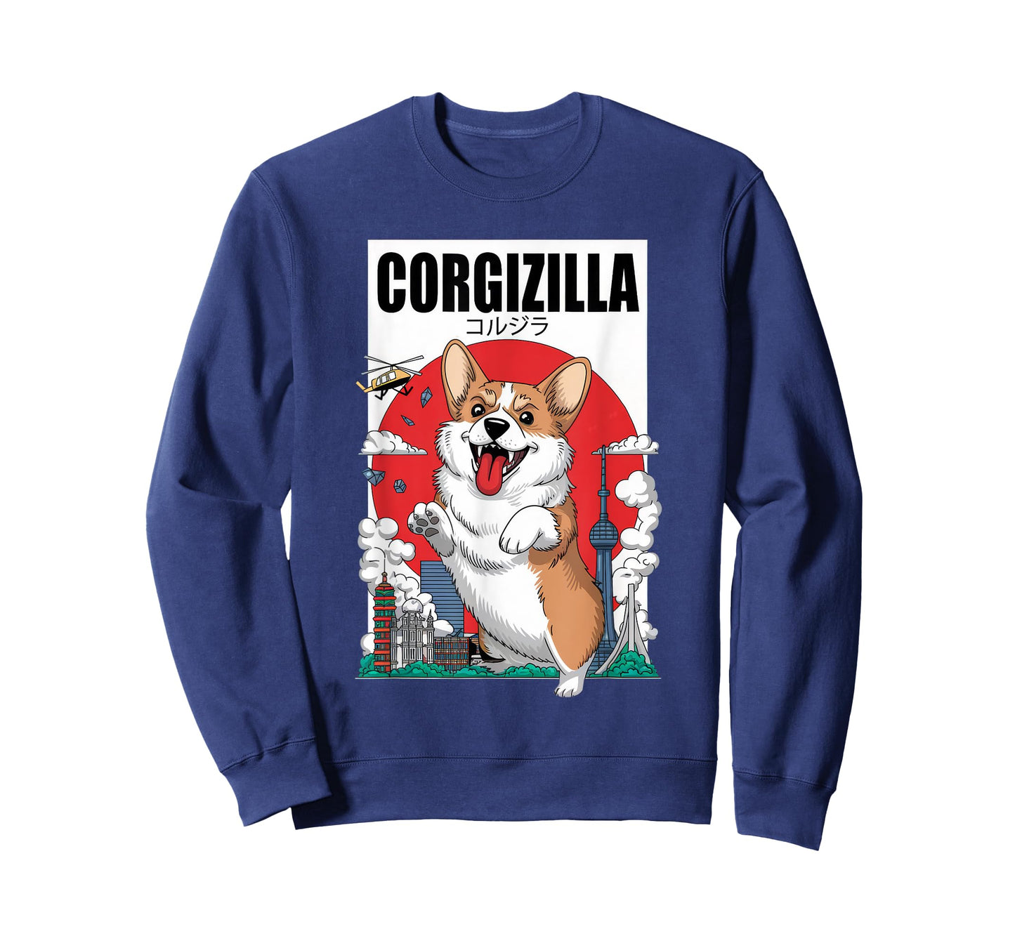 Corgizilla City Rampage with Japanese Flair Kawaii Corgi Dog T-Shirt for Men Women Kids