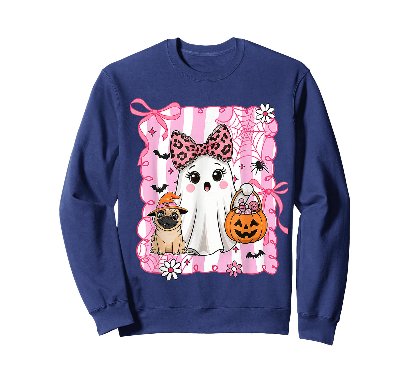 Preppy Spooky Vibes Pink Ghost Dog Halloween Women Girls T-Shirt