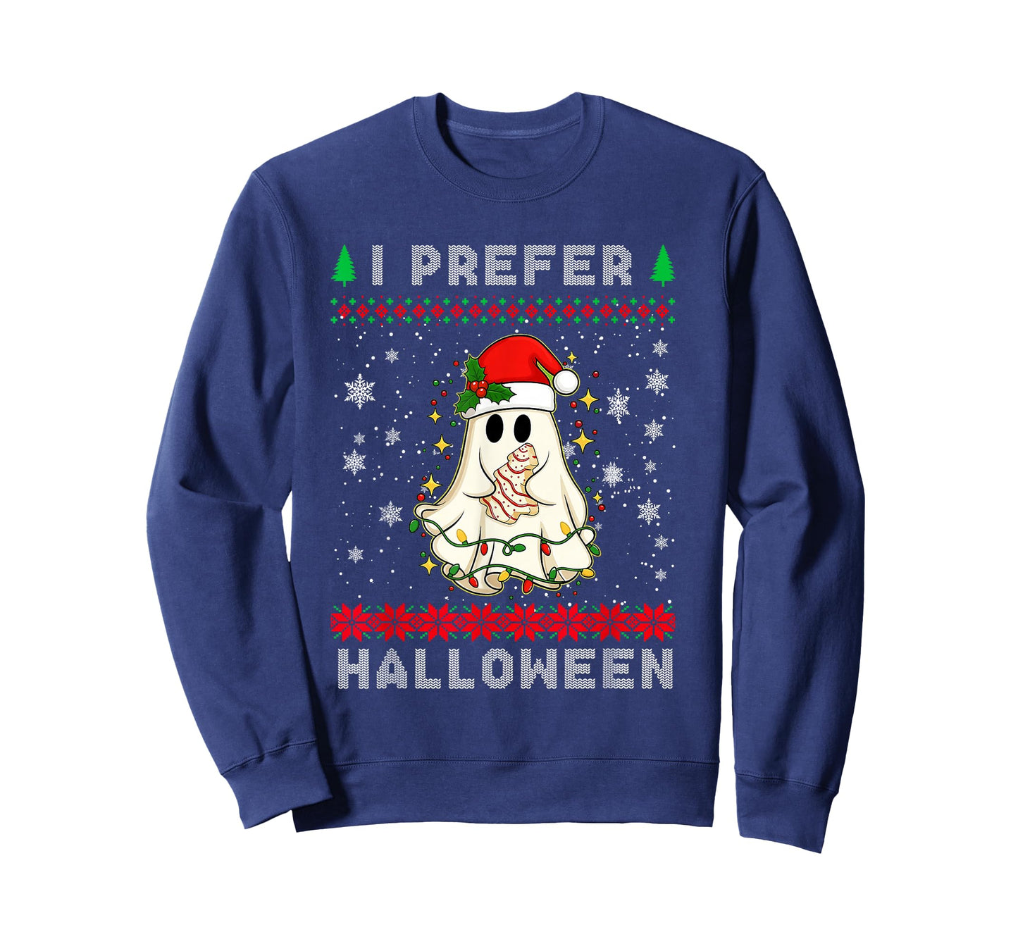 Christmas Ghost I Prefer Halloween Ugly Xmas Men Women T-Shirt