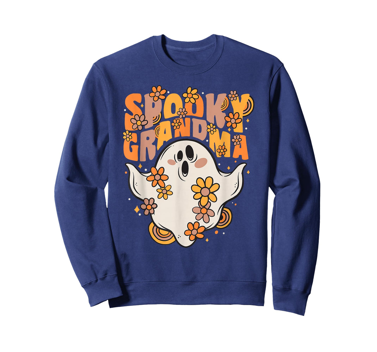 Spooky Grandma Groovy Ghost With Vintage Flowers Halloween T-Shirt