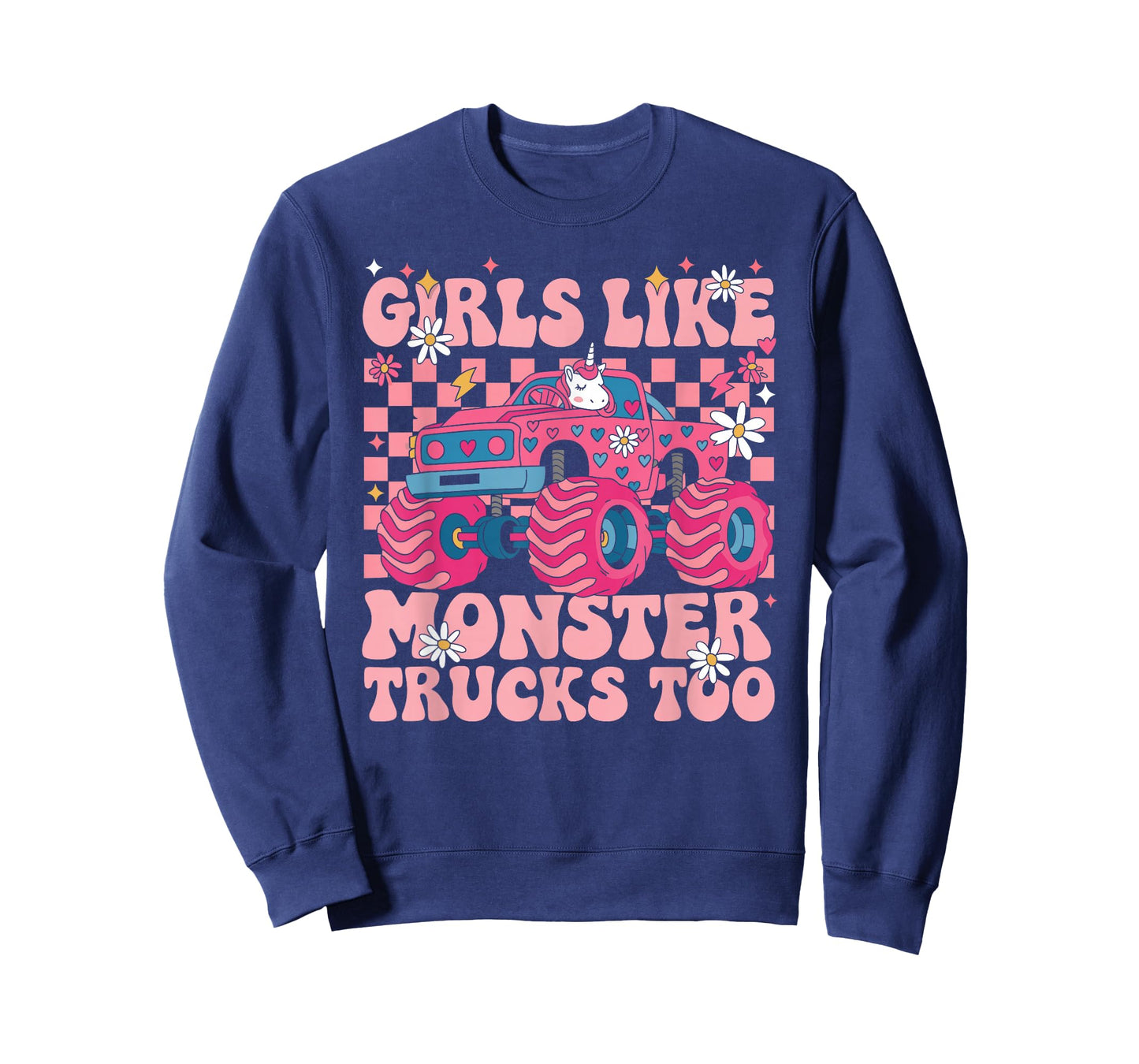 Funny Girls Like Monster Trucks Too Pink Monster Truck Girls T-Shirt