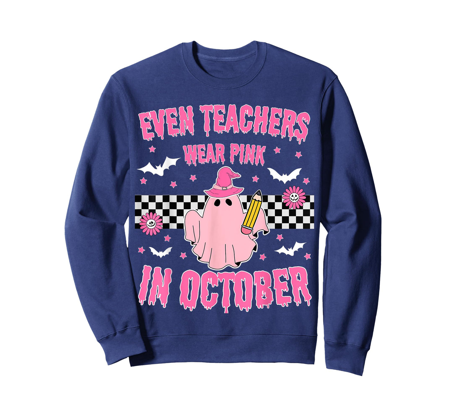 Even Teachers Wear Pink in October Halloween Breast Cancer T-Shirt
