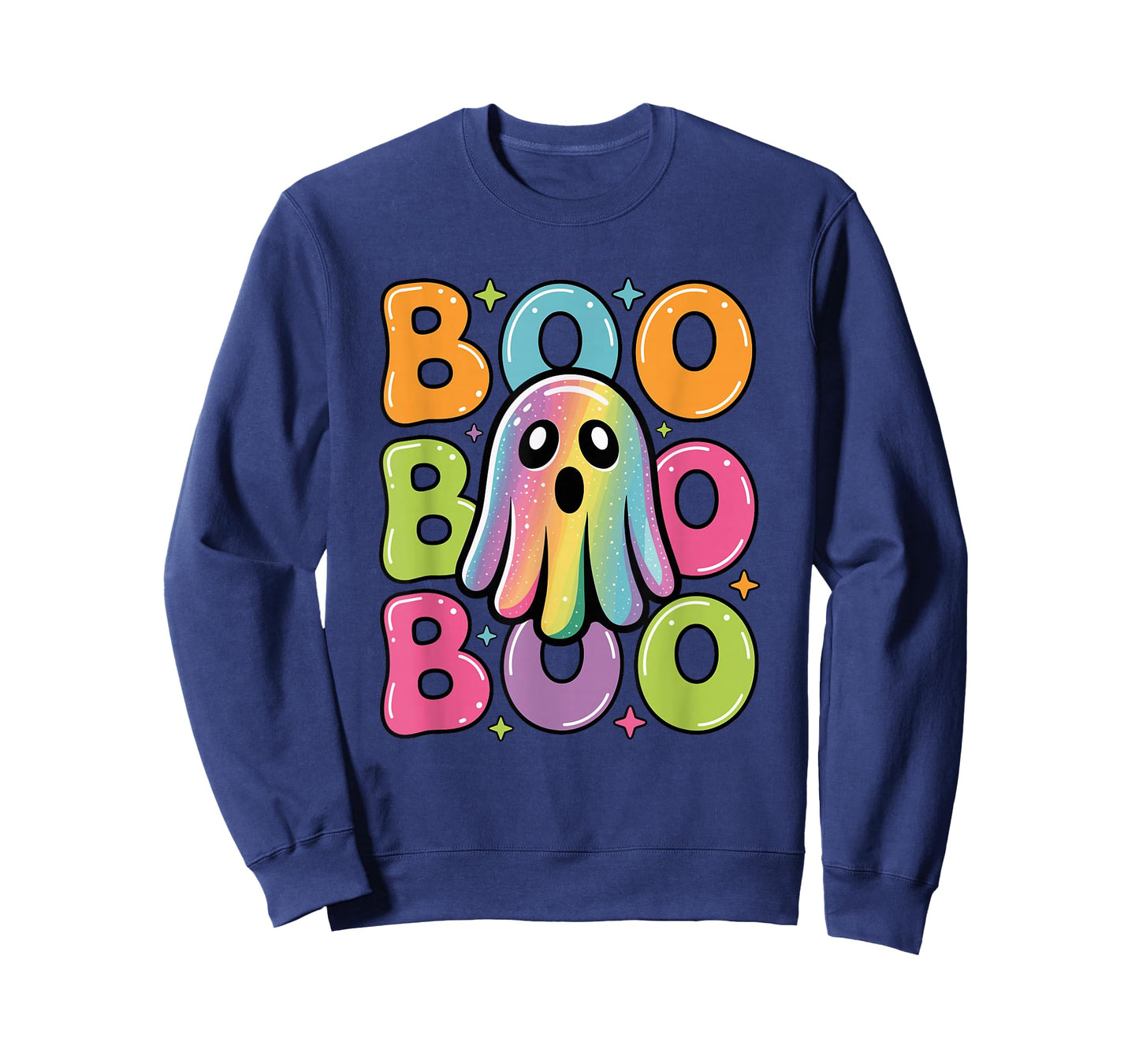 Kawaii Ghost Boo with Sparkles Halloween Colorful Rainbow T-Shirt