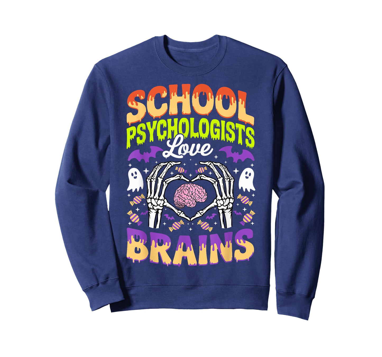 School Psychologist Love Brains Ghost Skeleton Halloween T-Shirt