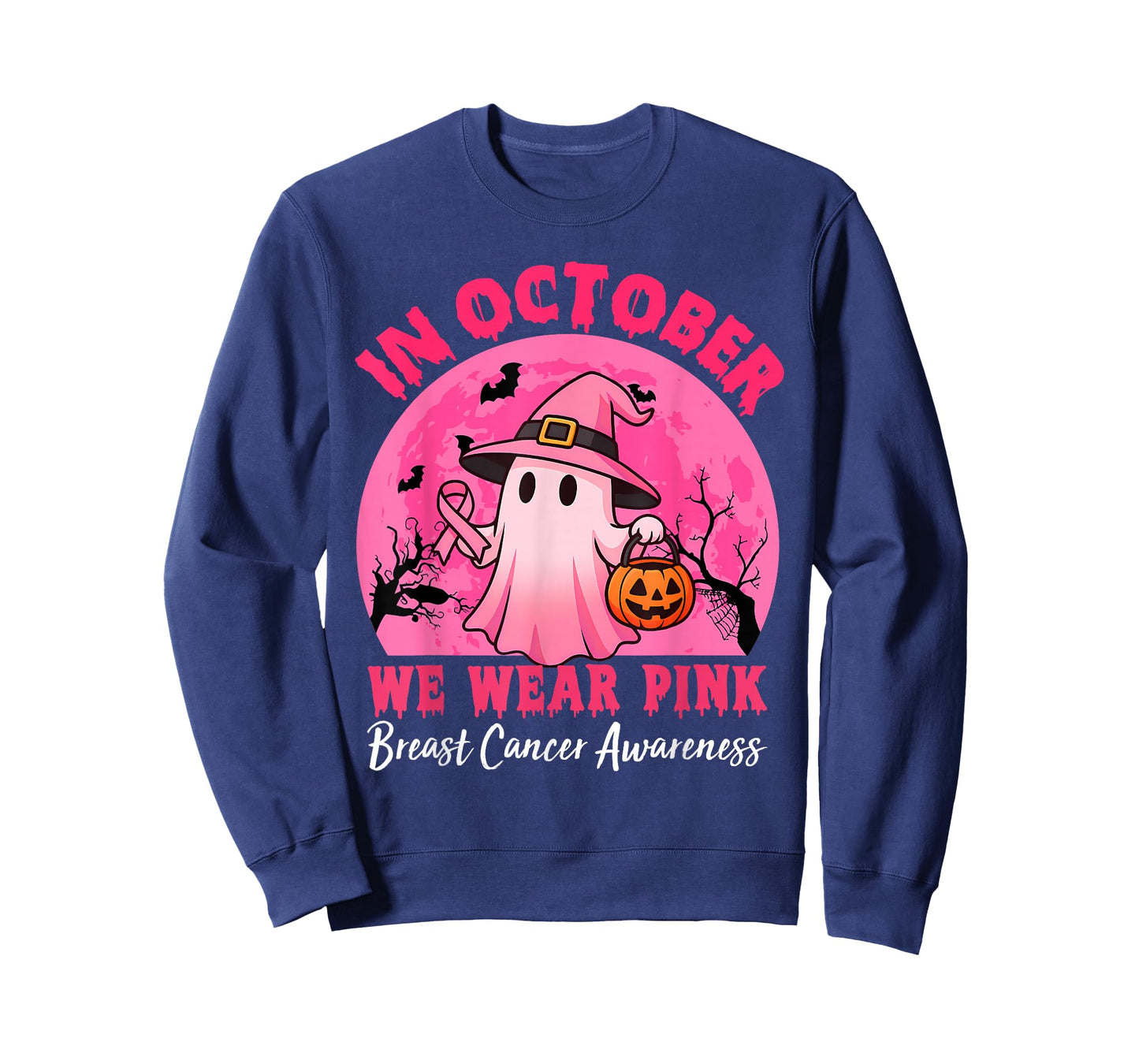 in October We Wear Pink Breast Cancer Awareness Halloween T-Shirt