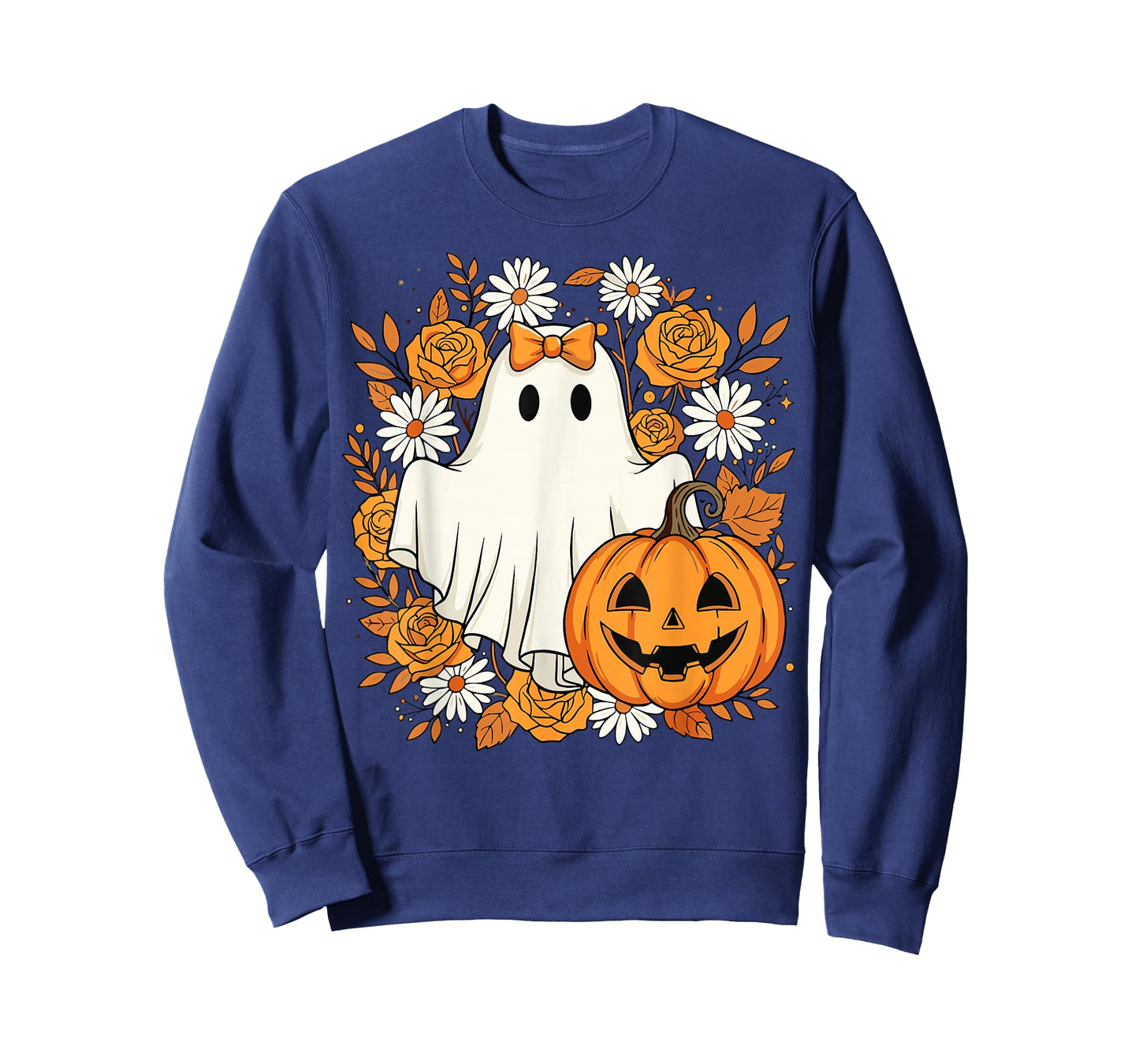 Cute Ghost Pumpkin Floral Halloween T-Shirt
