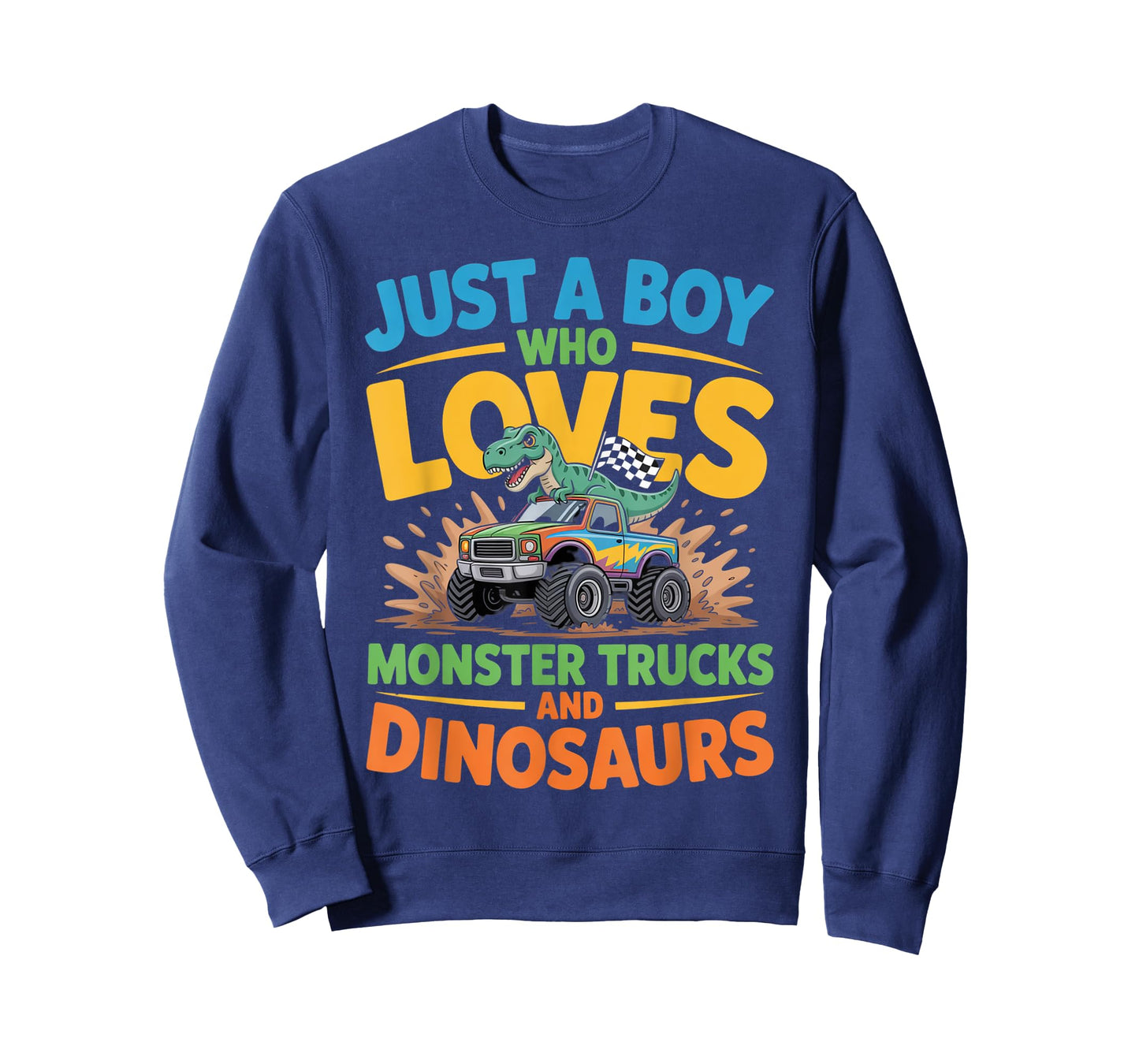 Just a Boy Who Loves Monster Trucks and Dinosaurs Funny Trex T-Shirt
