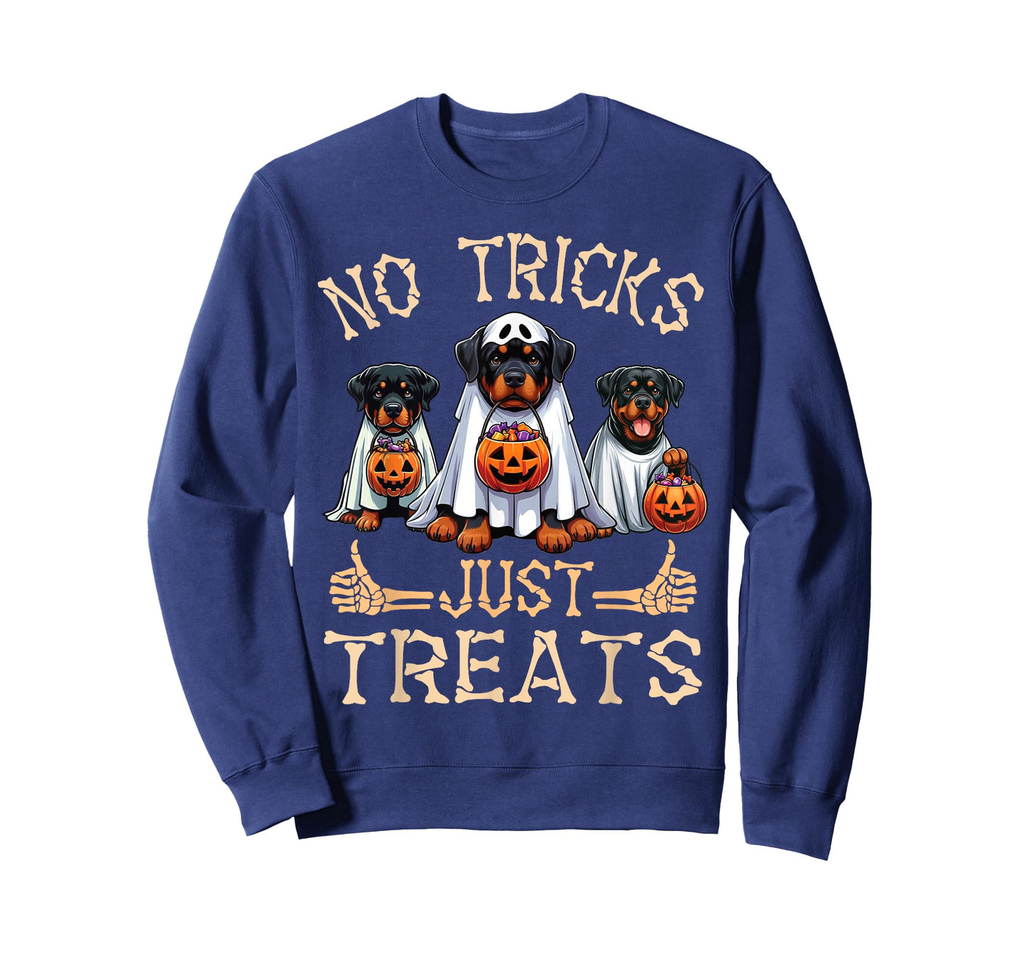 Rottweiler Dog Ghosts Pumpkin Candy No Tricks Just Treats T-Shirt