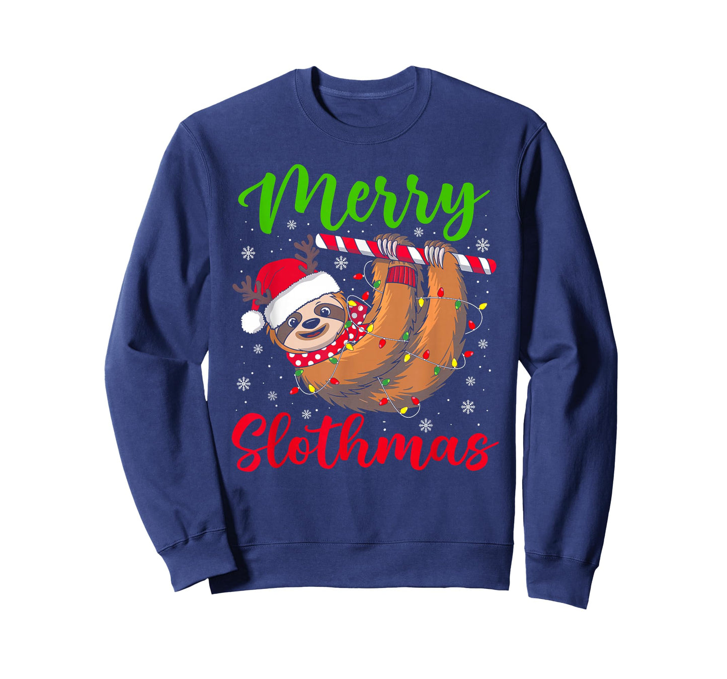 Merry Slothmas Sloth Christmas Lights Santa Hat Xmas Pajamas T-Shirt