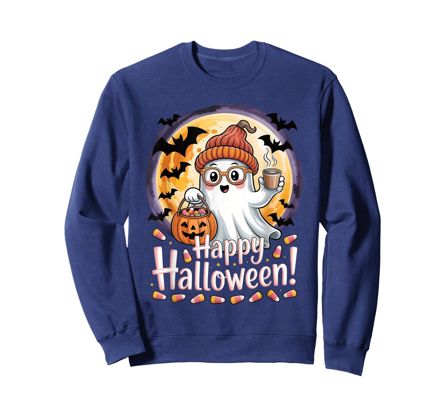 Halloween Cute Ghost Pumpkin Bats Moon Girls Kids Women T-Shirt
