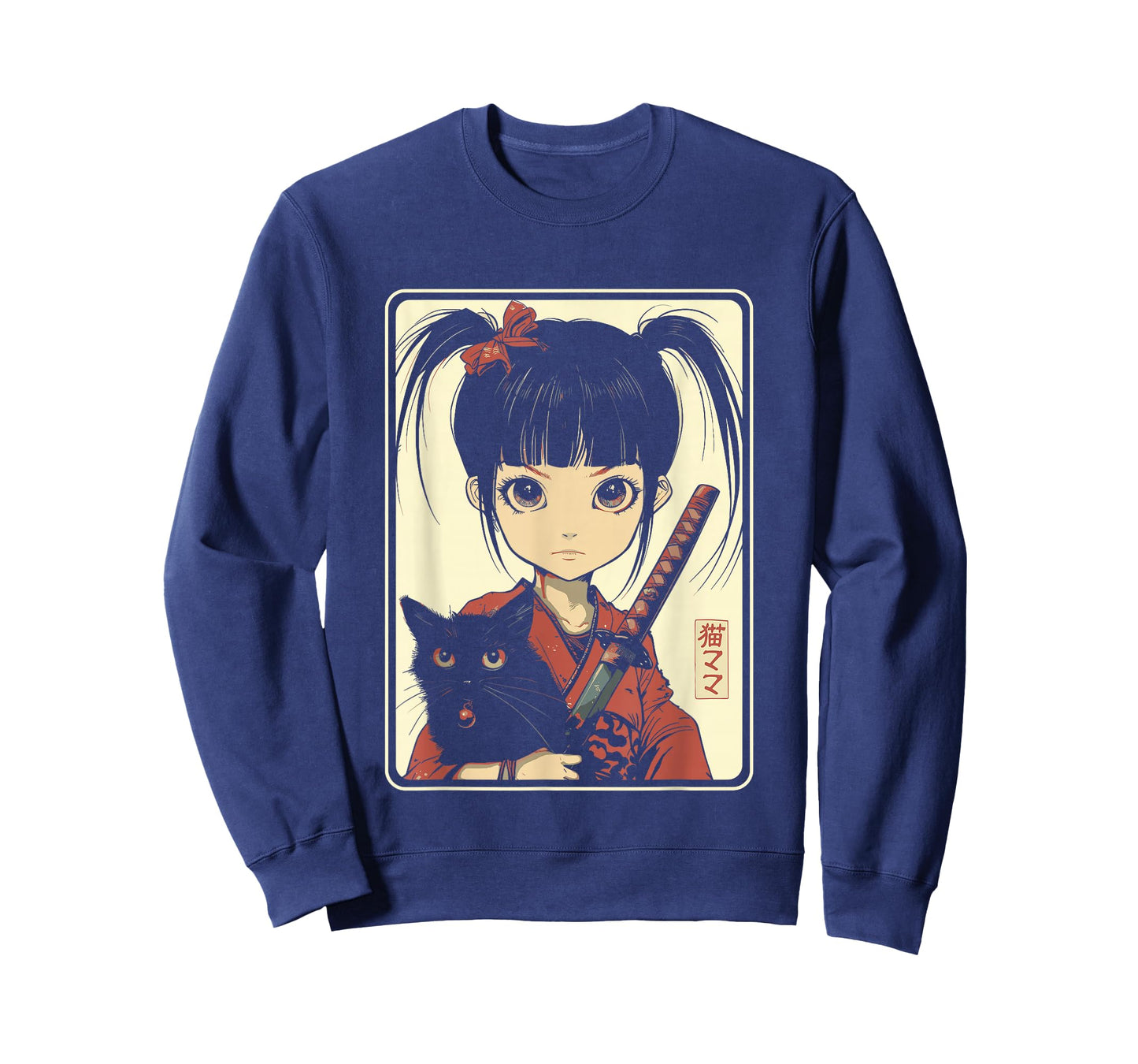 Japanese Gothic Kawaii Anime Samurai Cat Mom Woman Girls T-Shirt