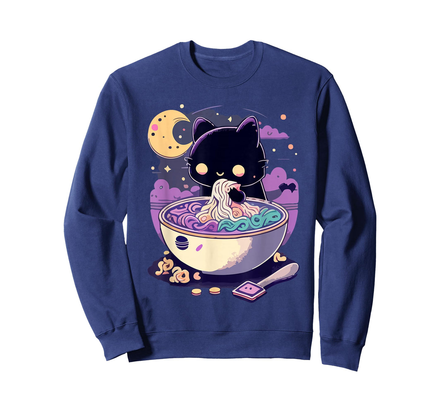 Creepy Kawaii Cat Eating Ramen Noodles Pastel Goth Aesthetic T-Shirt