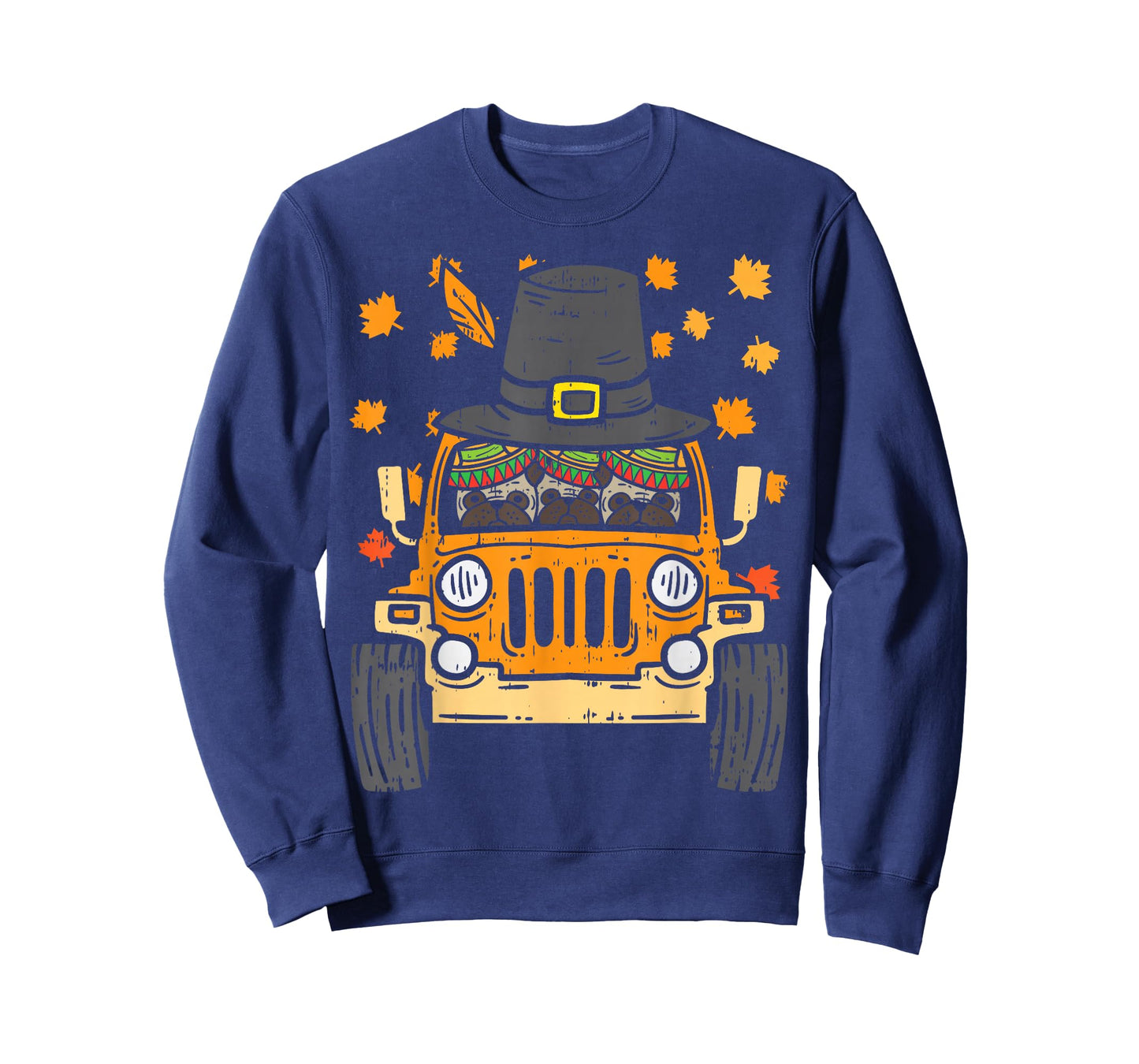 Pilgrim Monster Truck Pugs Thanksgiving Fall Autumn Gift T-Shirt