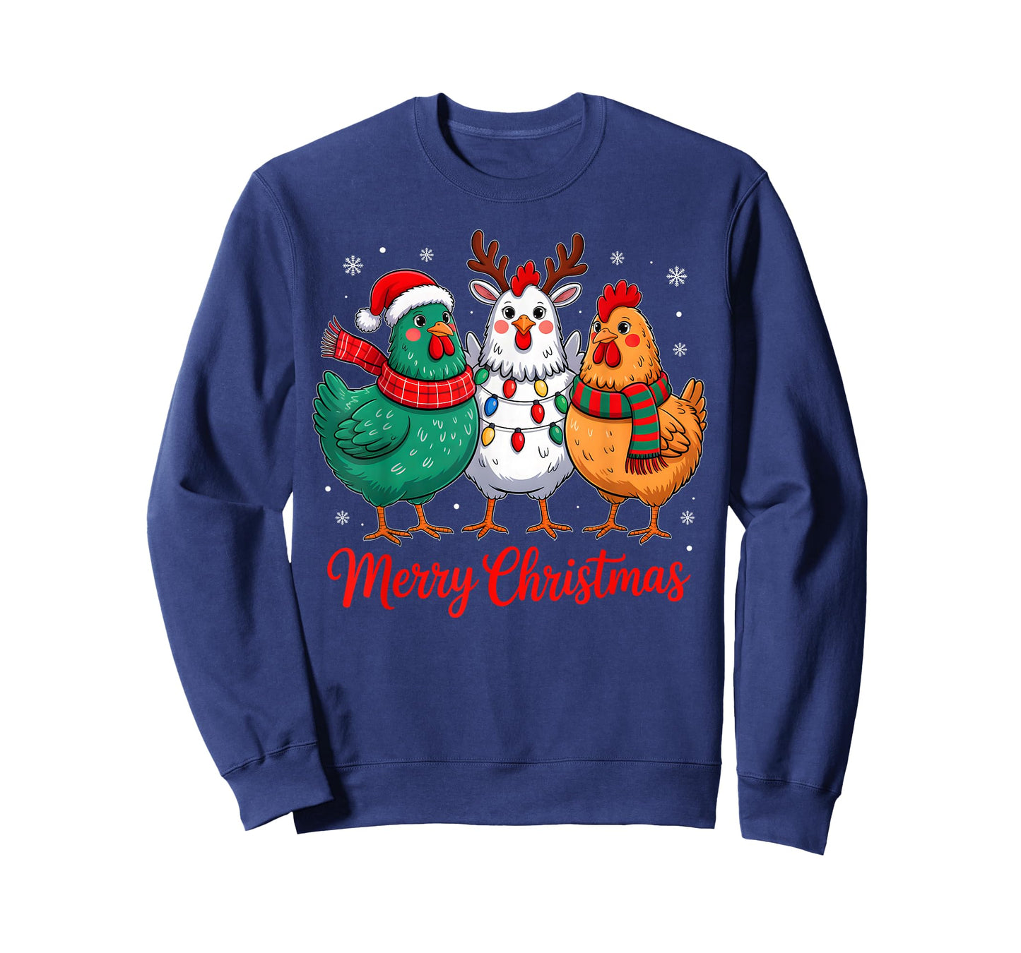 Merry Christmas Chicken Farmer Animal Santa Hat Xmas Lights T-Shirt