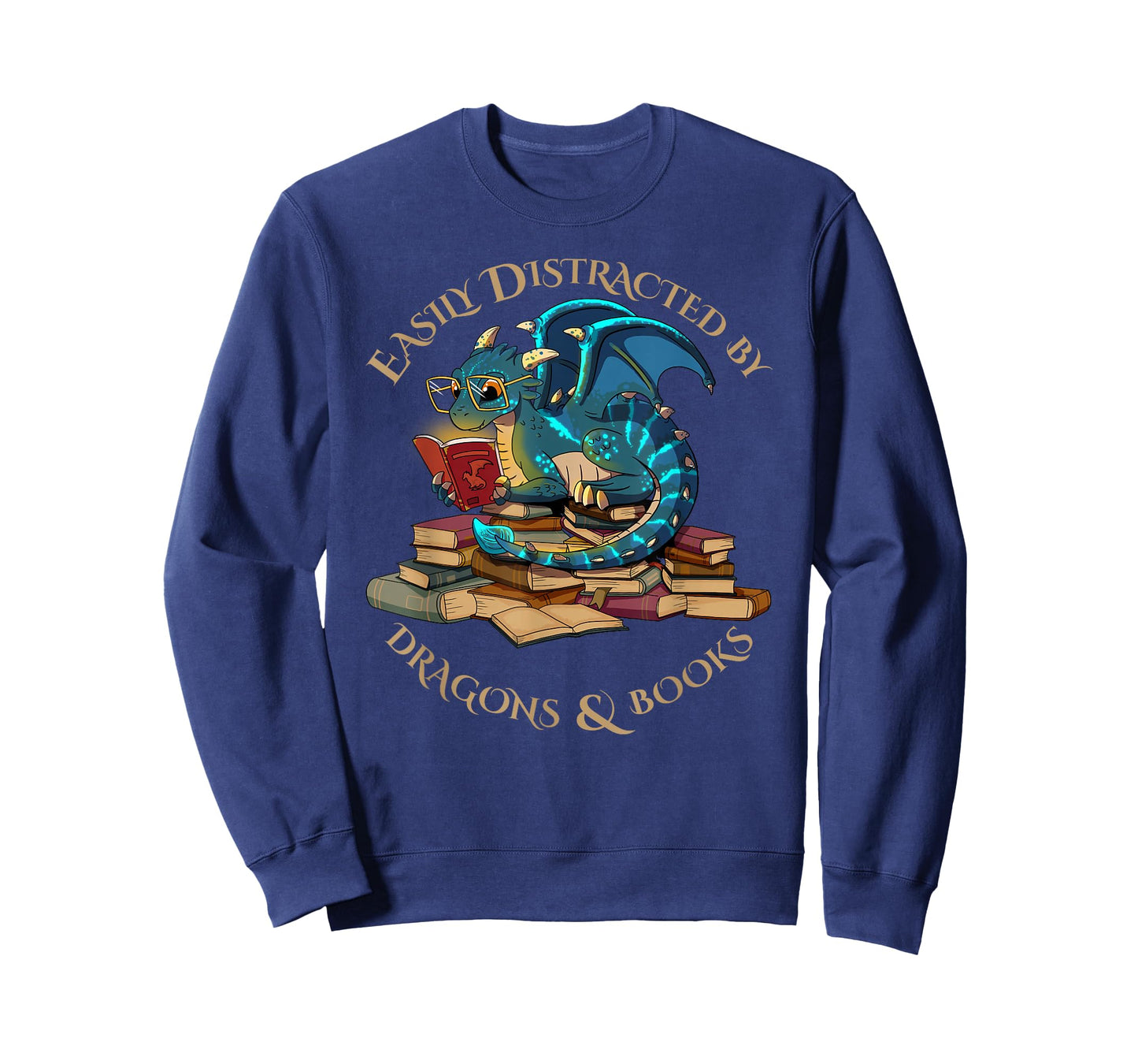 Easily Distracted By Dragons And Books Gift Nerd Dragon T-Shirt