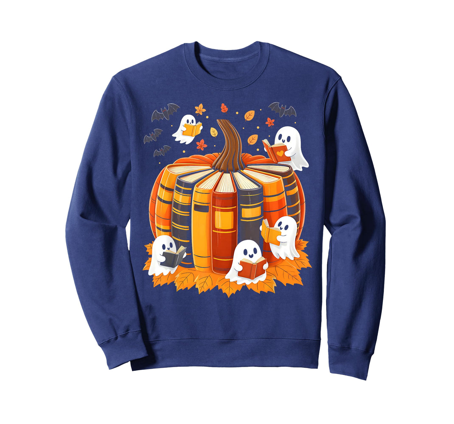 Ghost Reading Book Lovers Fall Pumpkin Autumn Halloween T-Shirt