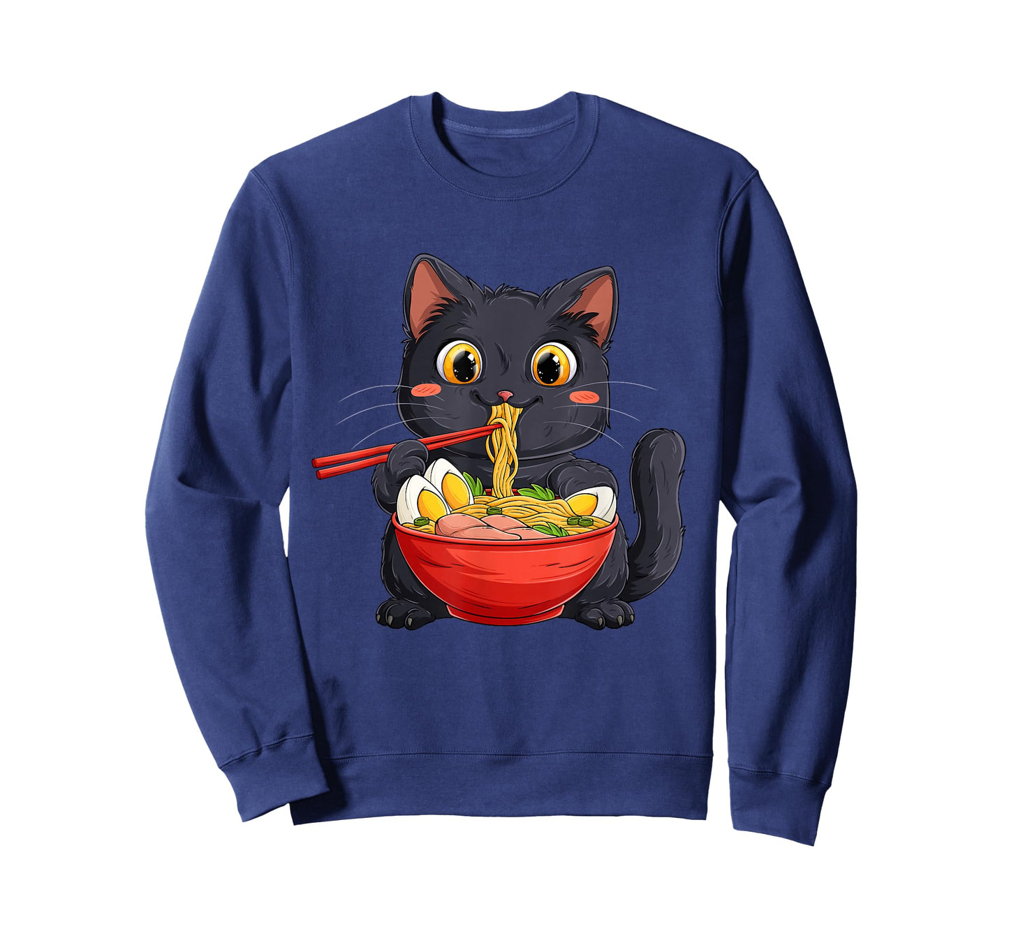 Black Cat Eating Ramen Noodle – Kawaii Anime Style T-Shirt