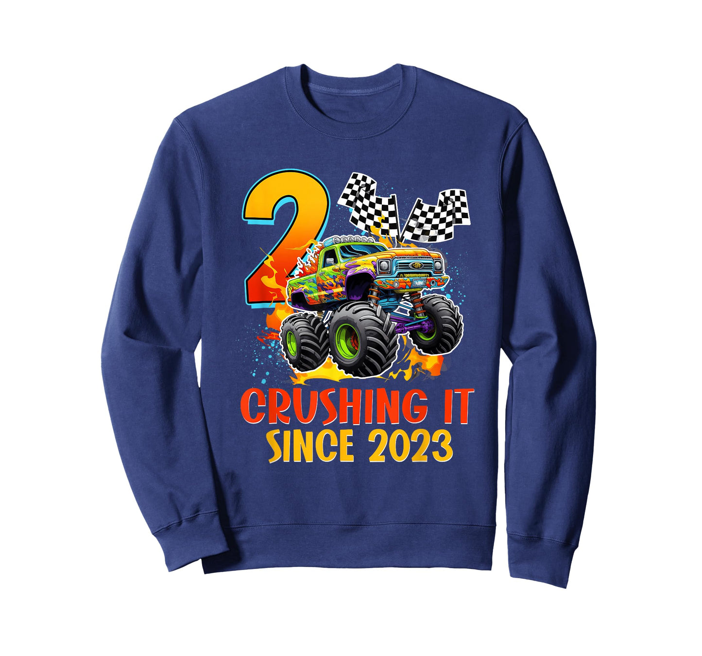 2 Crushing It Since 2023 Birthday Boys Monster Truck 2nd T-Shirt