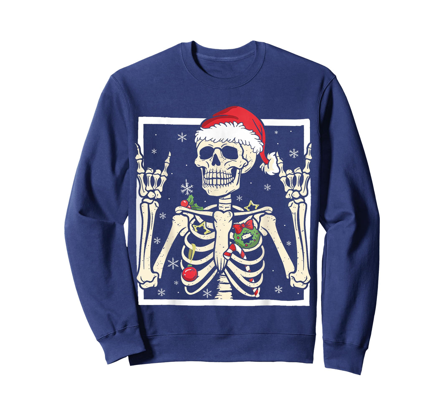 Rocker Skeleton Santa Hat Cool Christmas Punk Rock Men Boys T-Shirt
