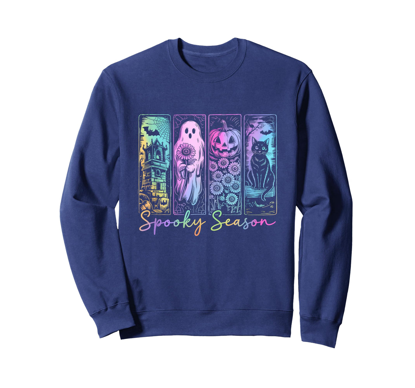 Spooky Season Vintage Halloween Ghost Cat Horror Movie Women T-Shirt