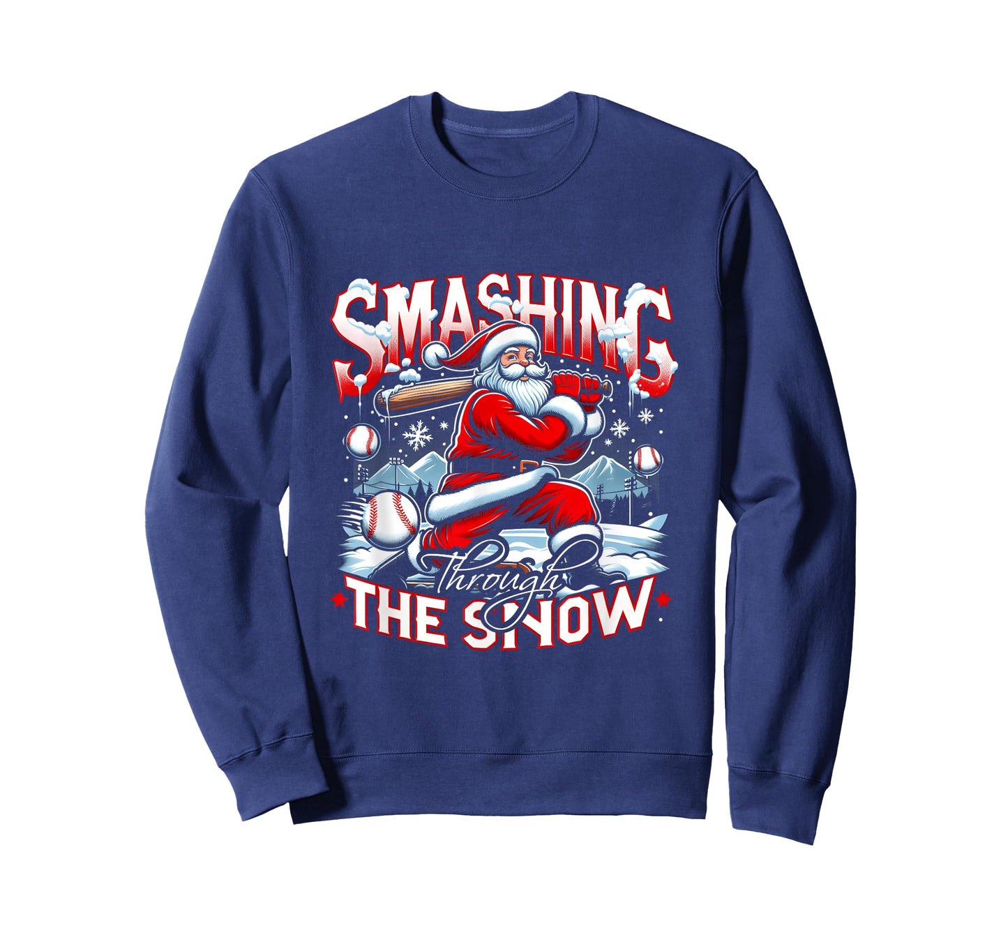 Baseball Player Christmas Santa Smashing Through Snow T-Shirt