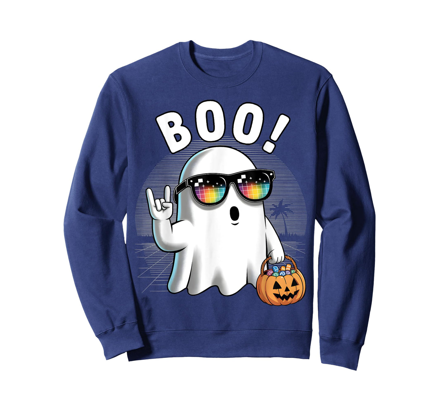 Retro Halloween Pumpkin Boo Ghost Costume Rock T-Shirt